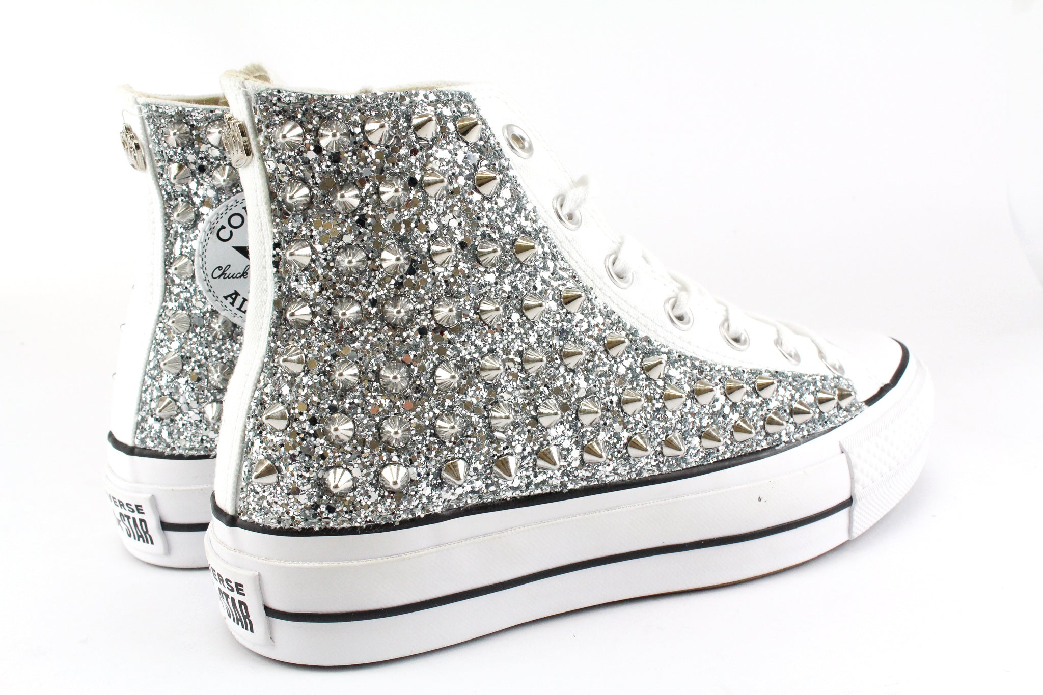 Converse All Star Platform Silver Glitter & Total Borchie