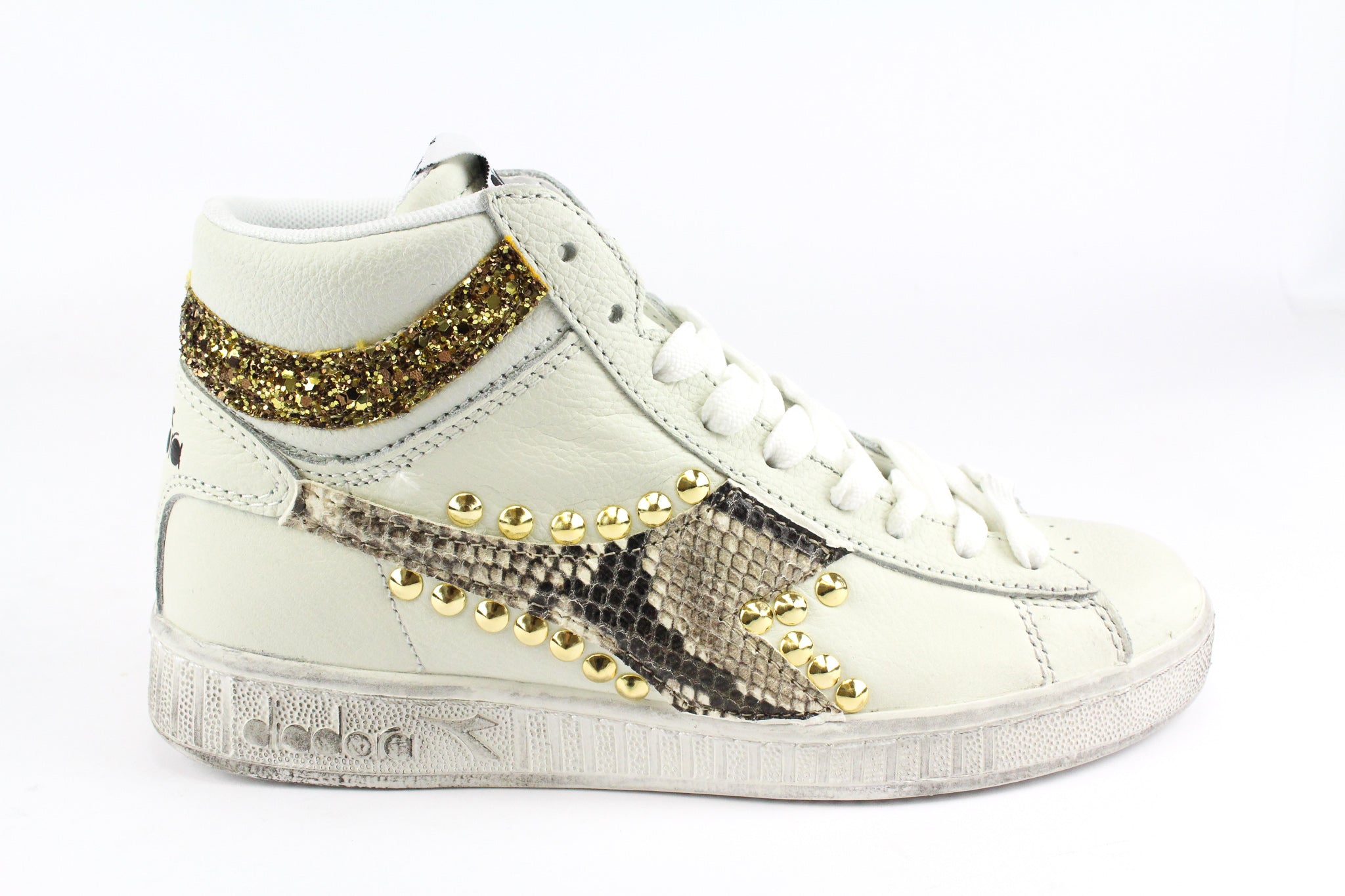 Diadora Game L High Waxed Pitone Glitter & Borchie