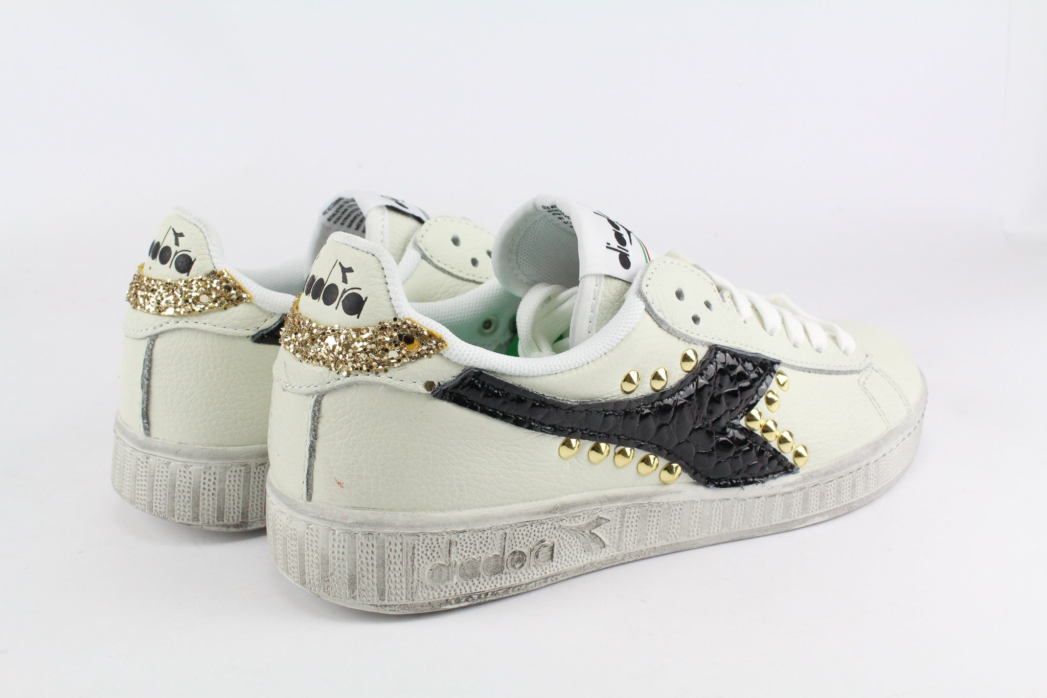 Diadora Game L Low Waxed Cocco Nero Glitter & Borchie