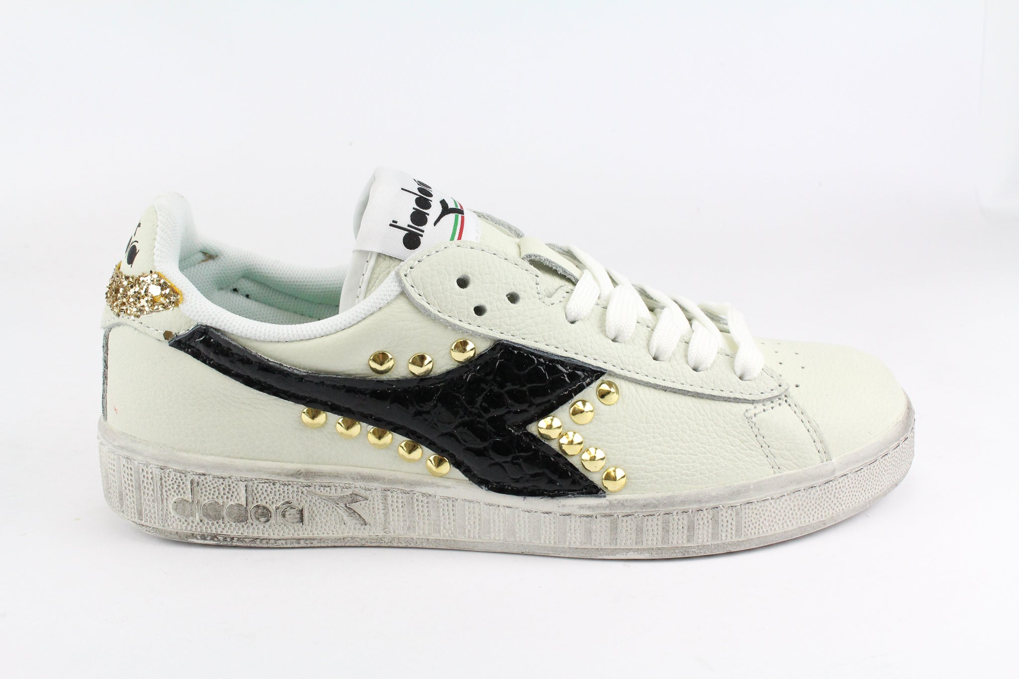 Diadora Game L Low Waxed Cocco Nero Glitter & Borchie