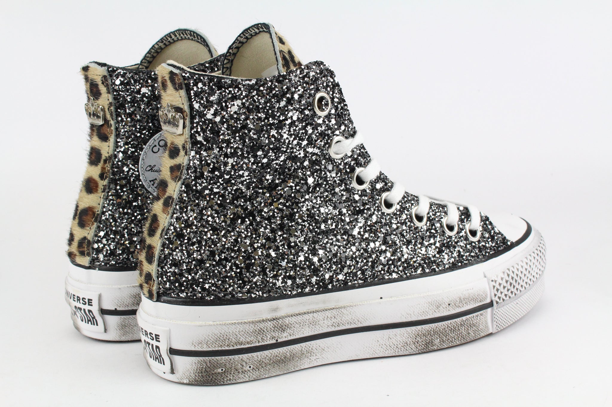 Converse All Star Platform Black Silver Glitter & Cavallino Maculato