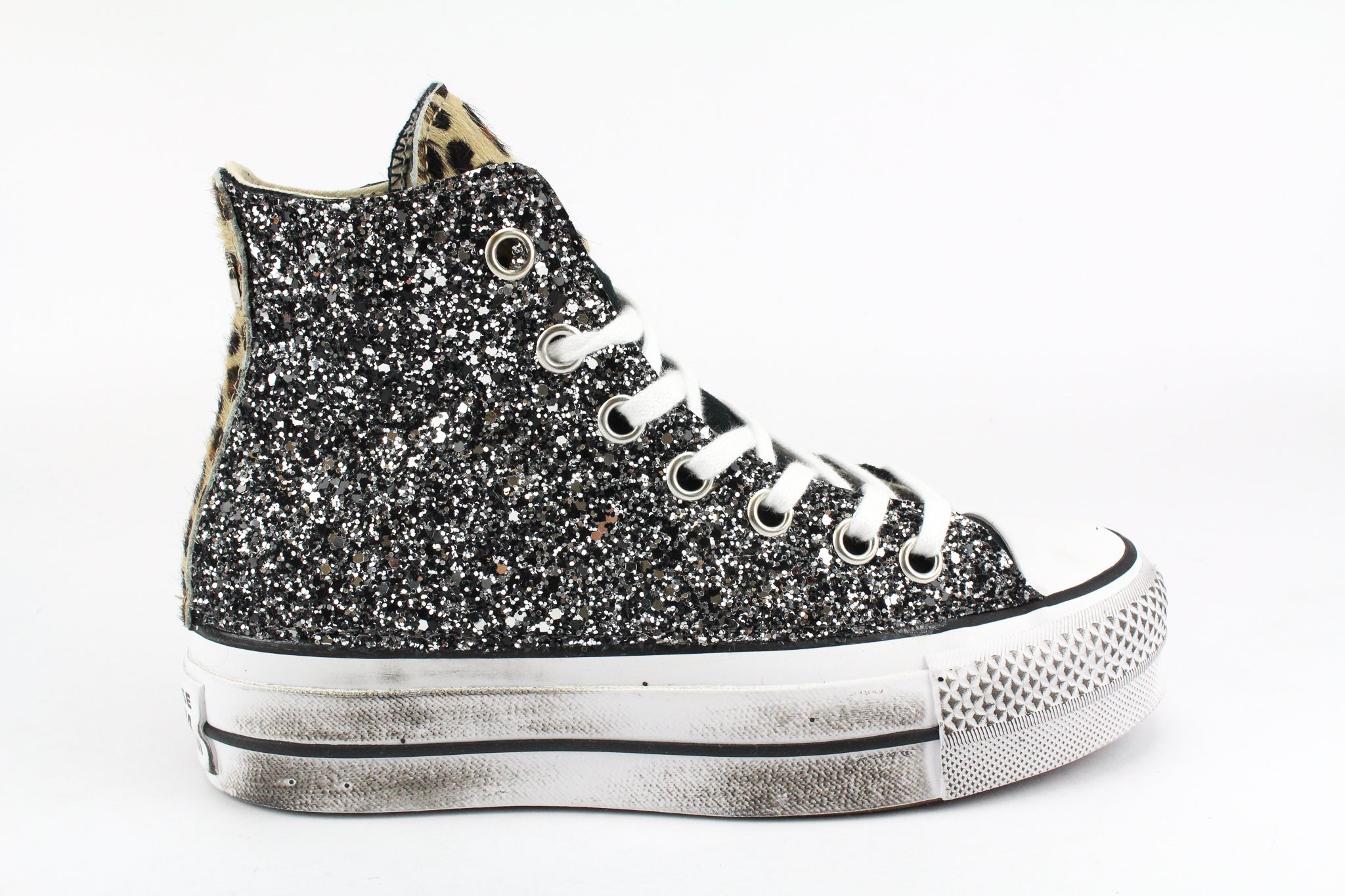 Converse All Star Platform Black Silver Glitter & Cavallino Maculato