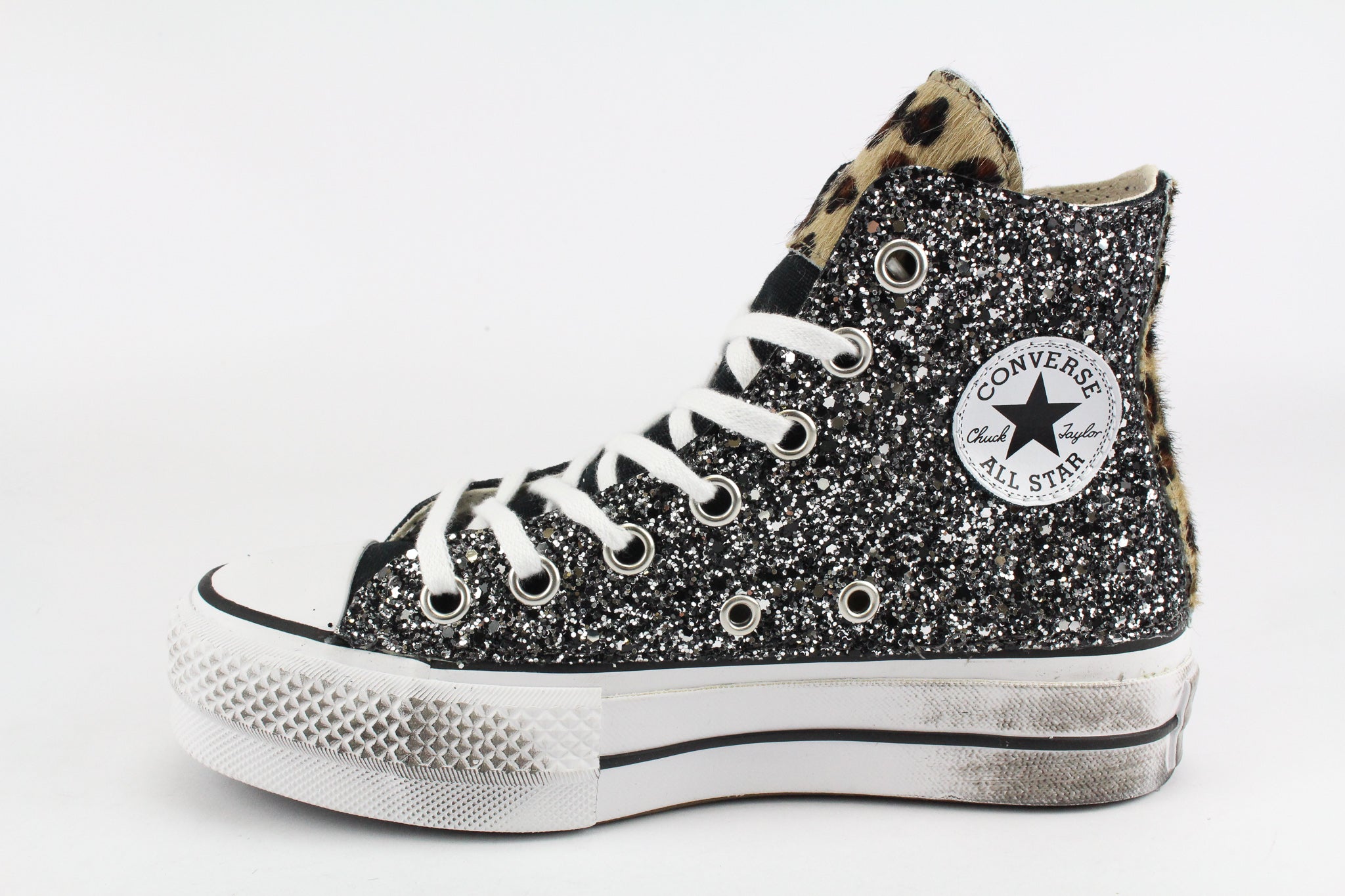 Converse All Star Platform Black Silver Glitter & Cavallino Maculato