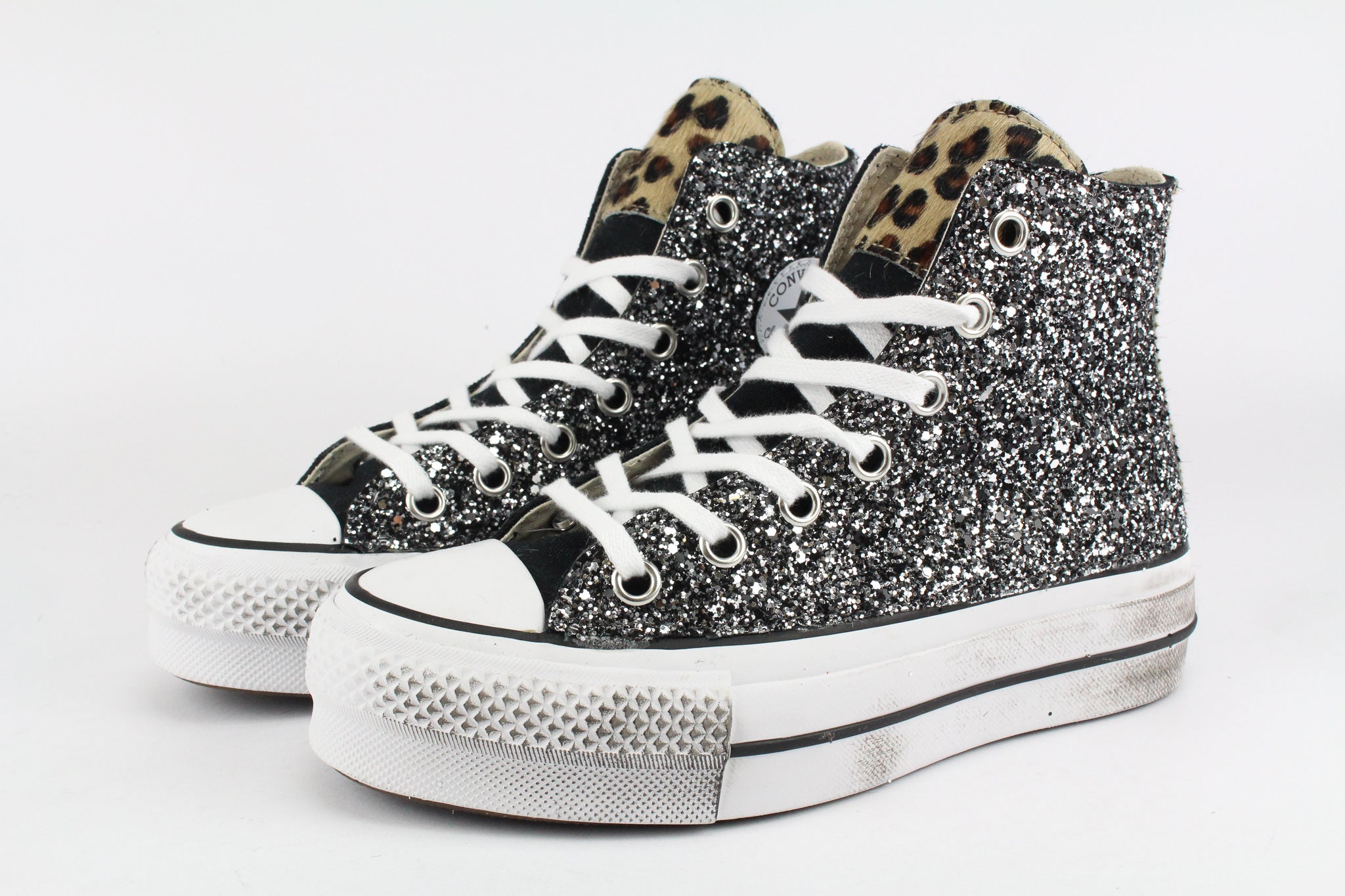Converse All Star Platform Black Silver Glitter & Cavallino Maculato