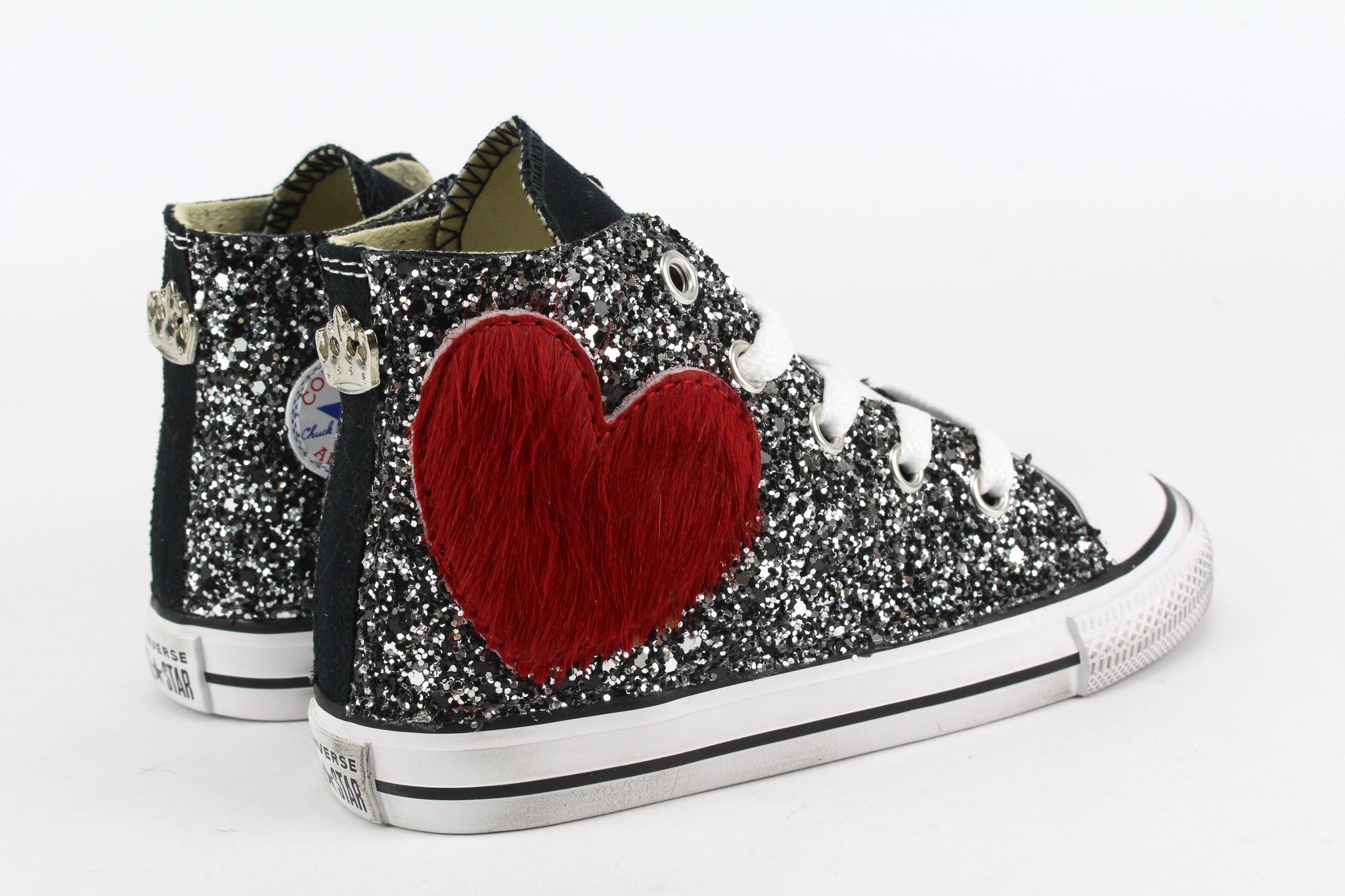 Converse All Star J Black Silver Glitter & Cuore Rosso