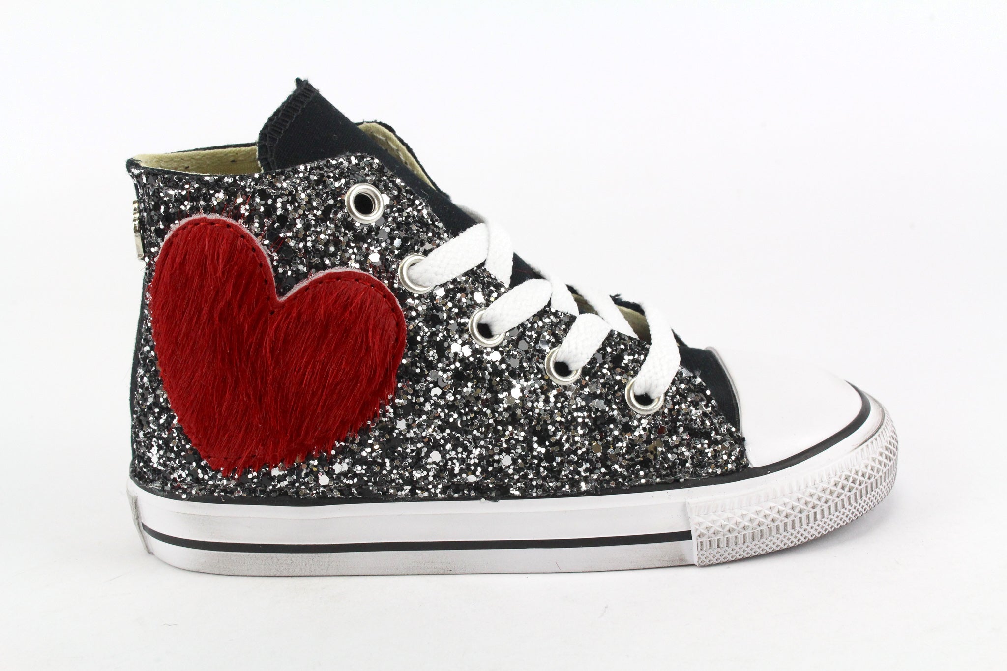 Converse All Star J Black Silver Glitter & Cuore Rosso