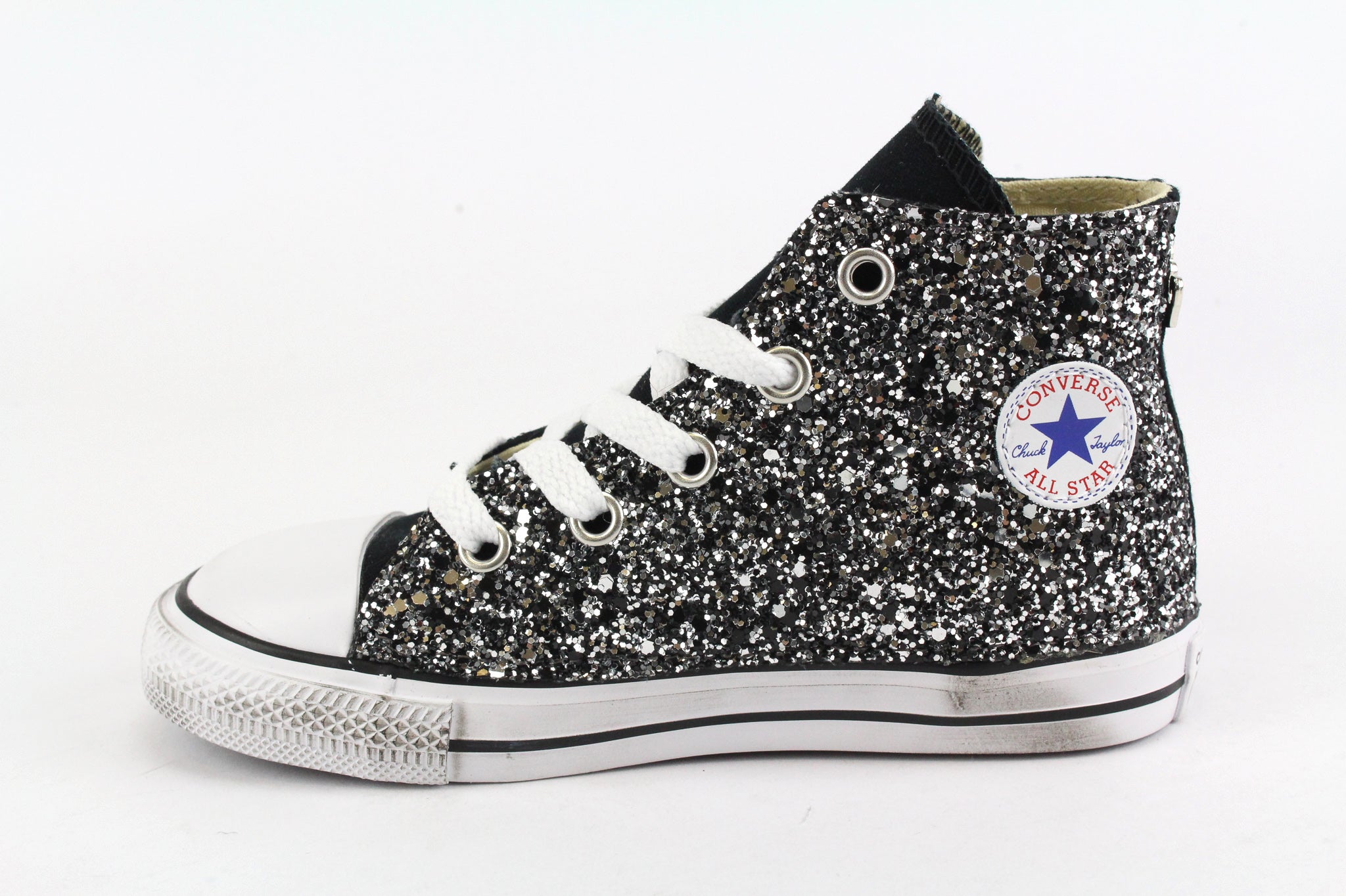 Converse All Star J Black Silver Glitter & Cuore Rosso