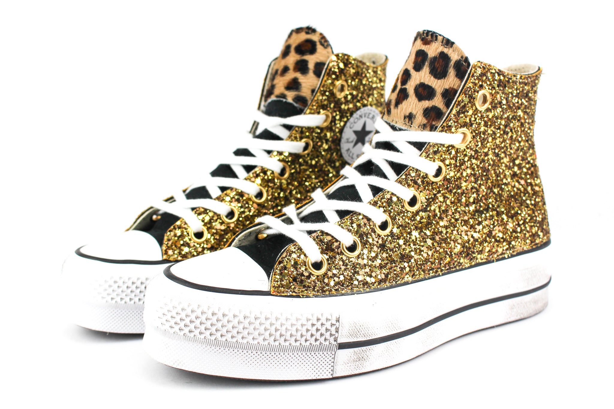 Converse All Star Platform Black Total Gold & Cavallino Maculato