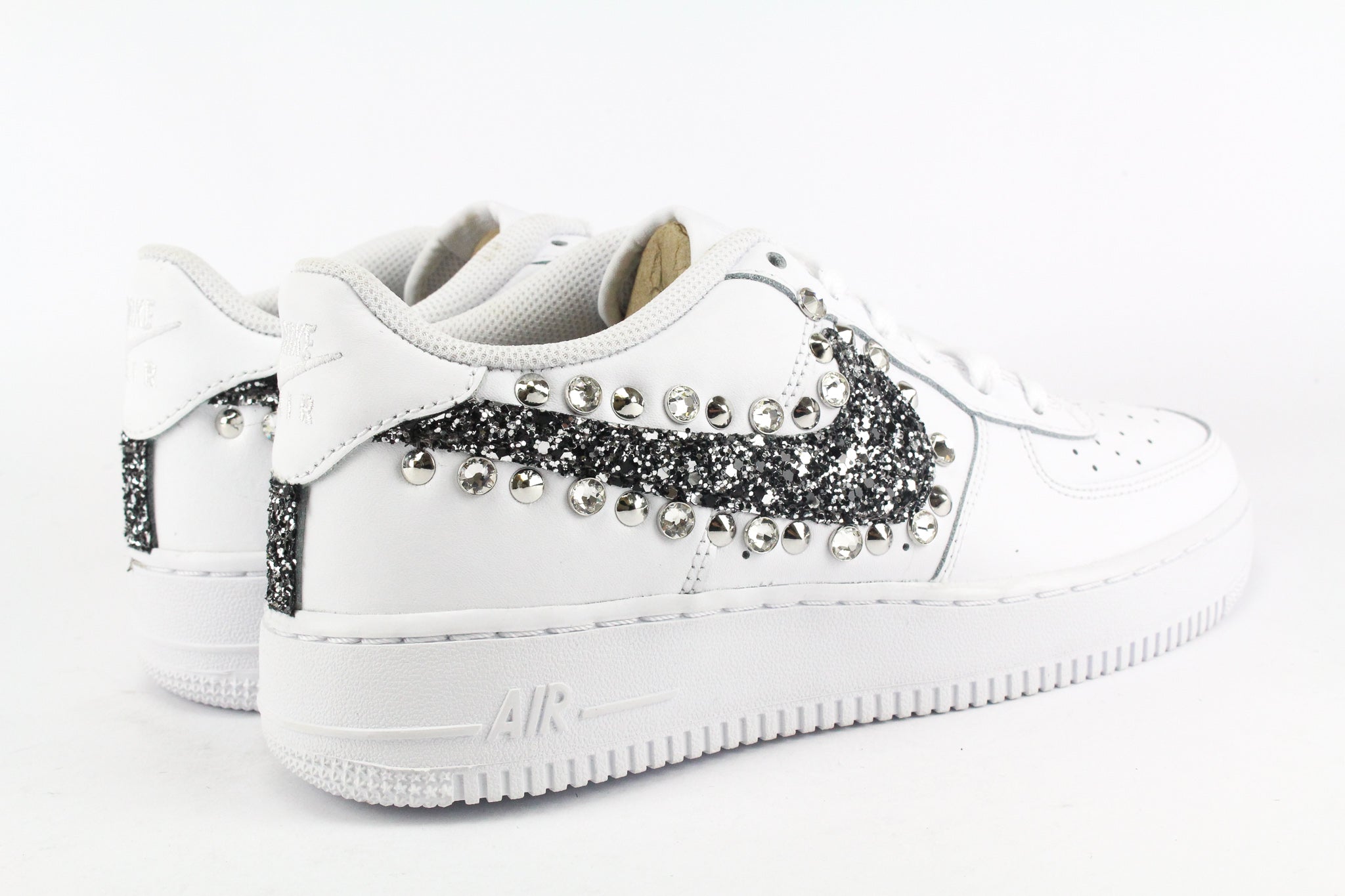 Nike Air Force 1 '07 Black Silver Glitter Borchie & Strass