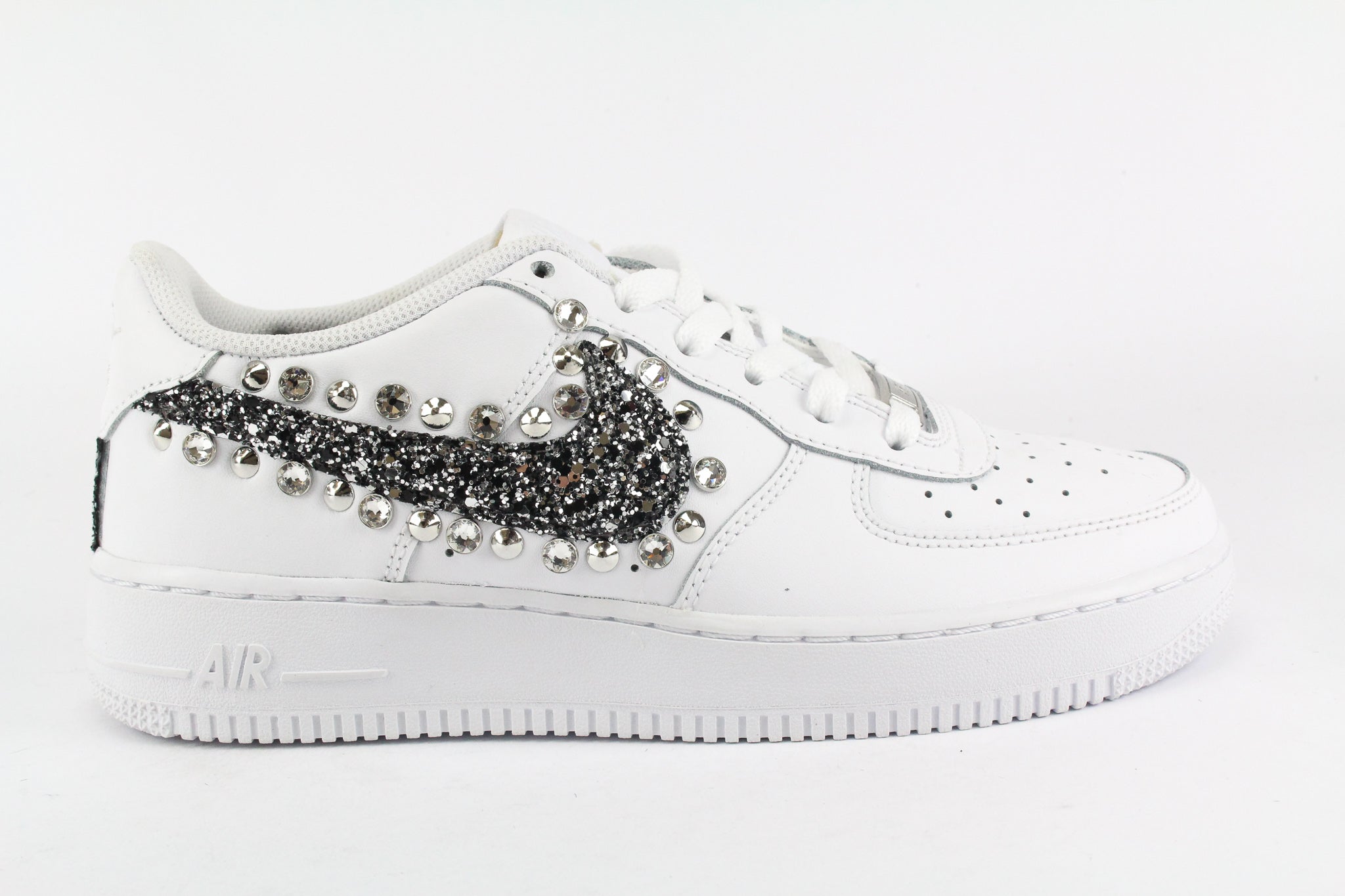 Nike Air Force 1 '07 Black Silver Glitter Borchie & Strass