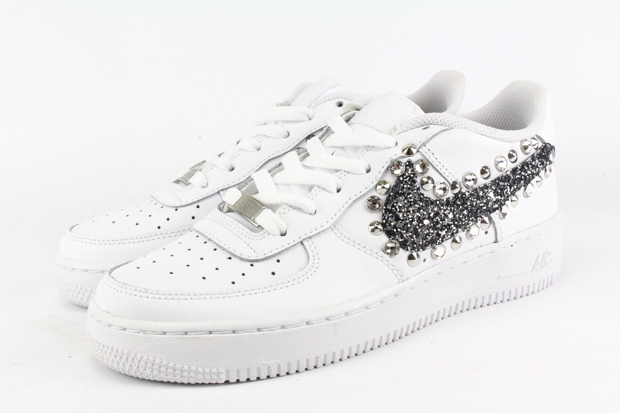 Nike Air Force 1 '07 Black Silver Glitter Borchie & Strass