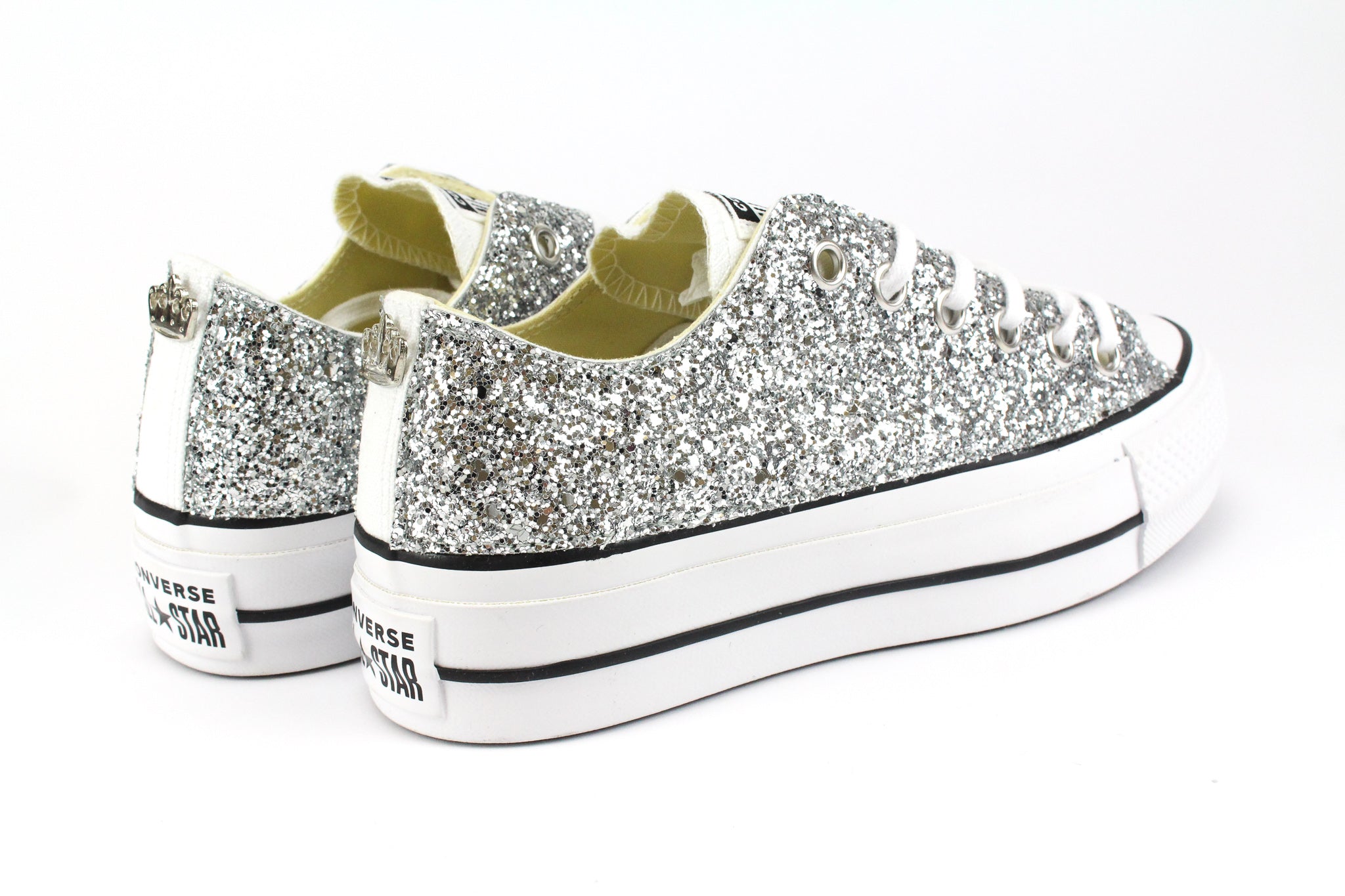 Converse All Star Platform Bassa White Silver Glitter