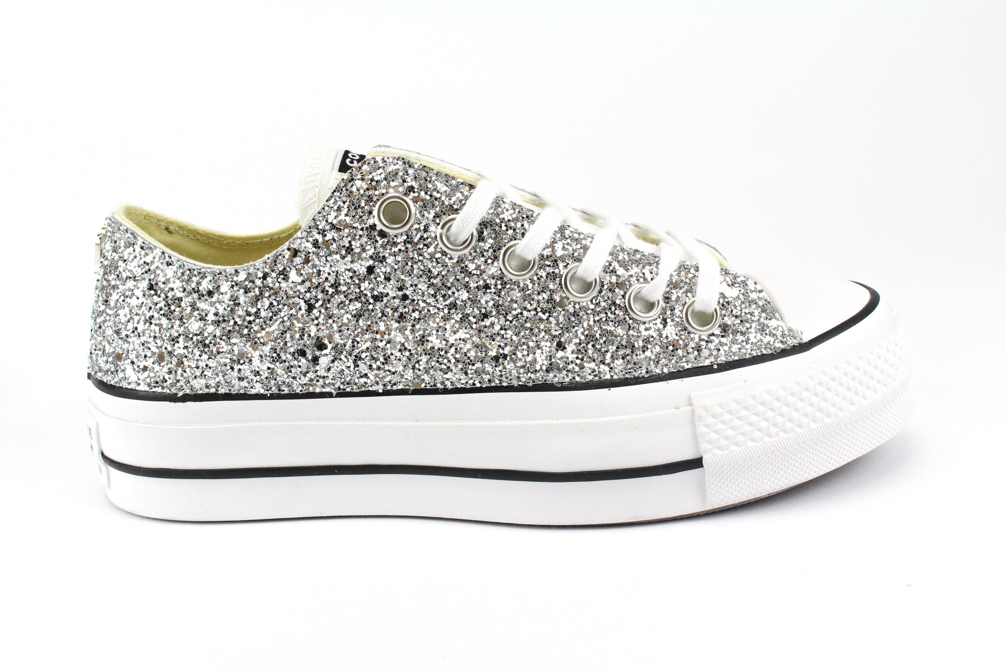 Converse All Star Platform Bassa White Silver Glitter