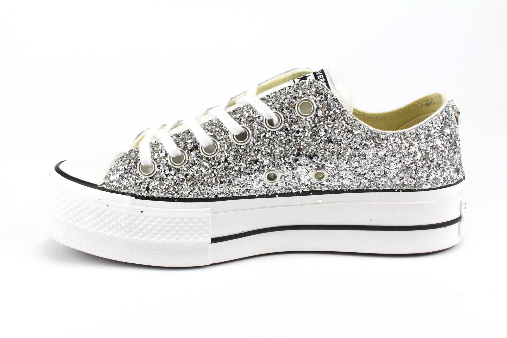 Converse All Star Platform Bassa White Silver Glitter