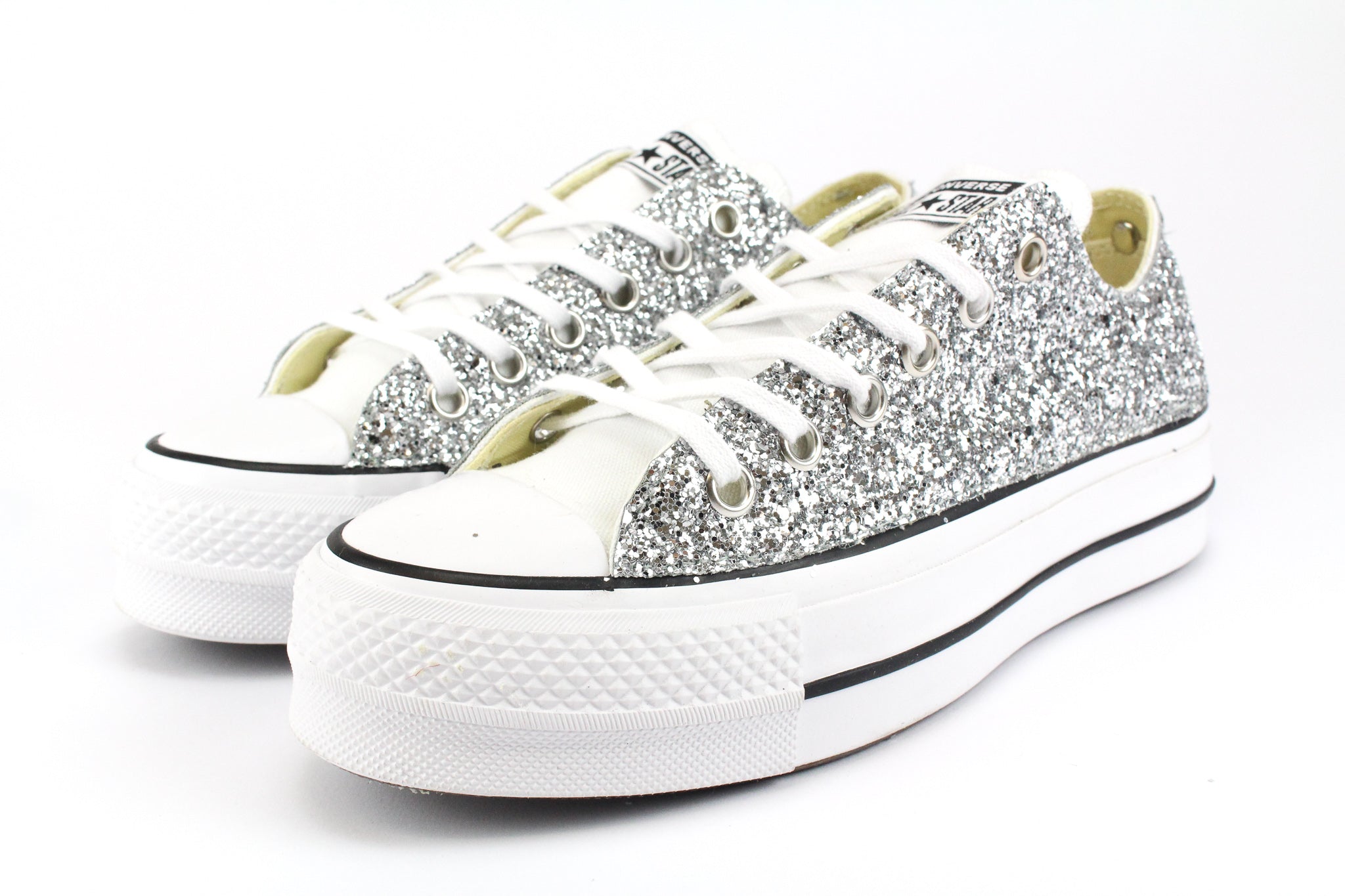 Converse All Star Platform Bassa White Silver Glitter