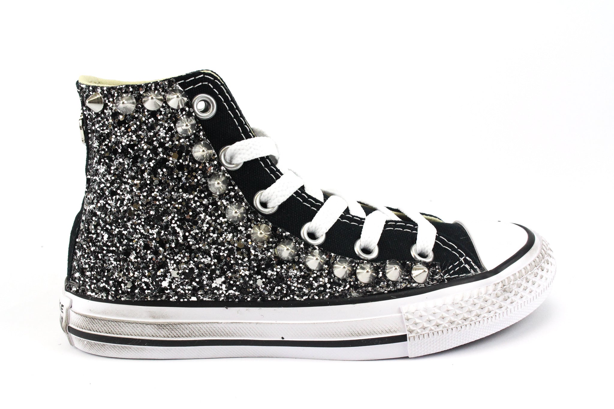 Converse All Star J Black Silver Glitter & Borchie