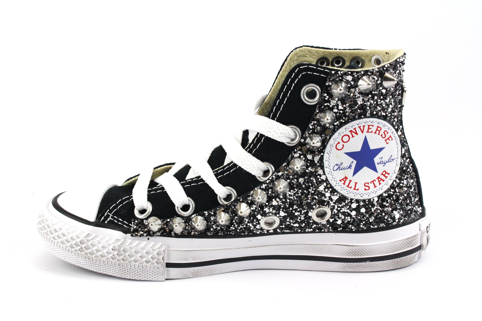 Converse All Star J Black Silver Glitter & Borchie