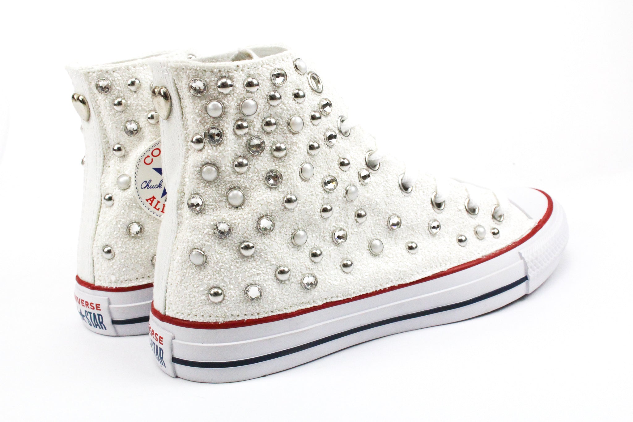 Converse All Star Glitter White Total Borchie Perle & Strass