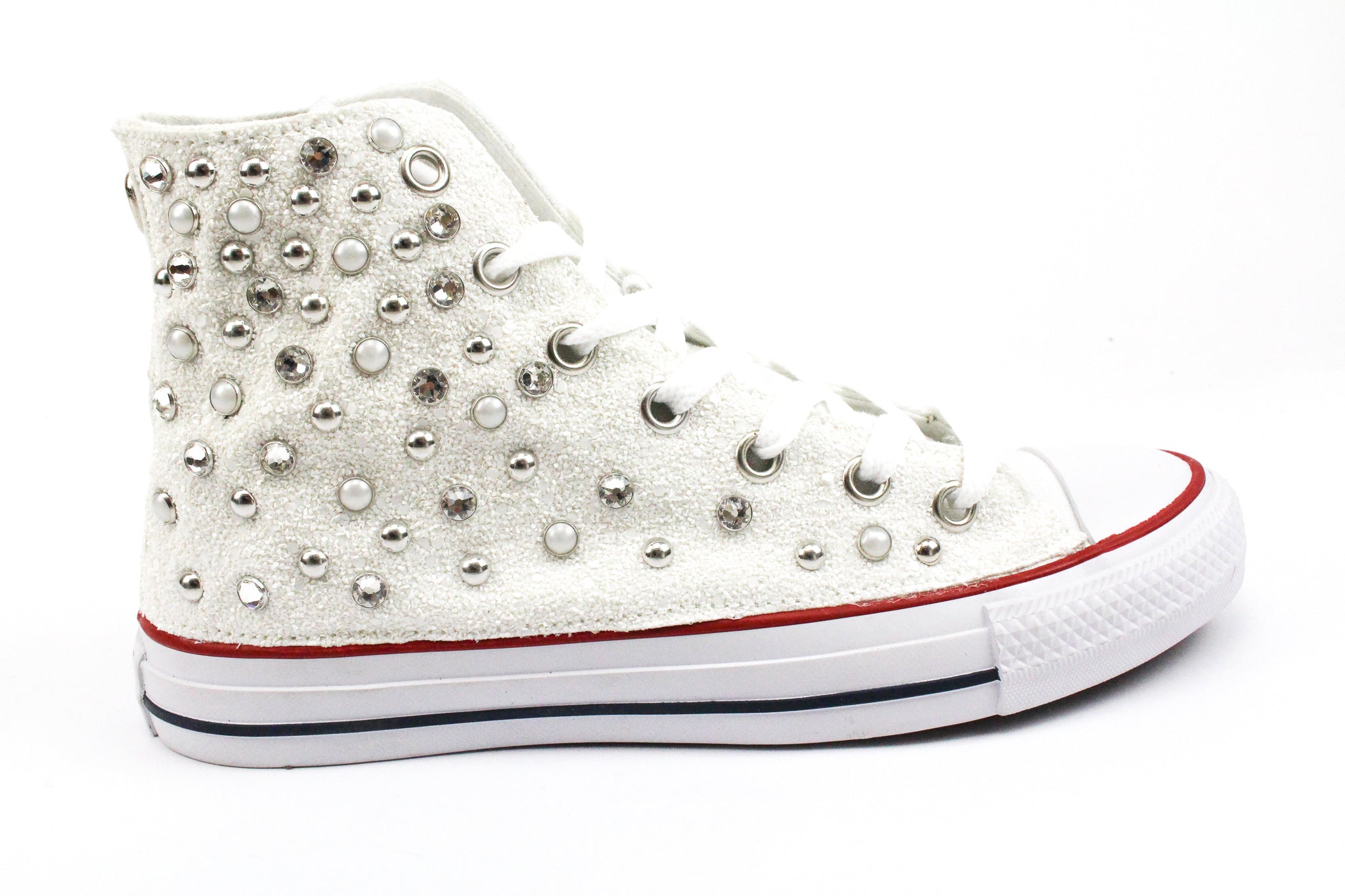 Converse All Star Glitter White Total Borchie Perle & Strass