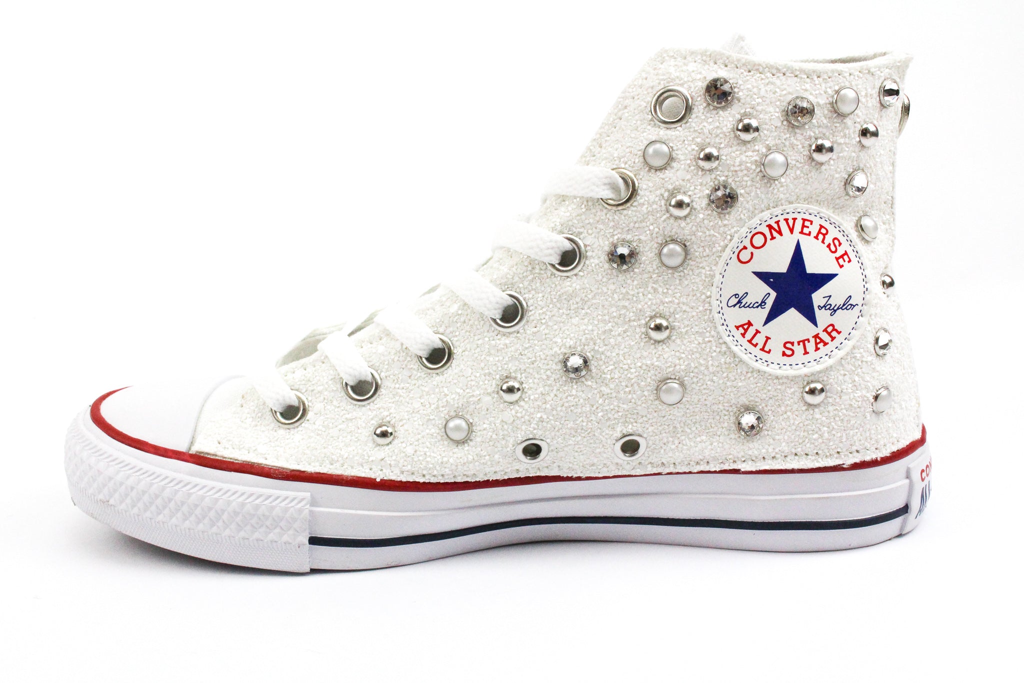 Converse All Star Glitter White Total Borchie Perle & Strass