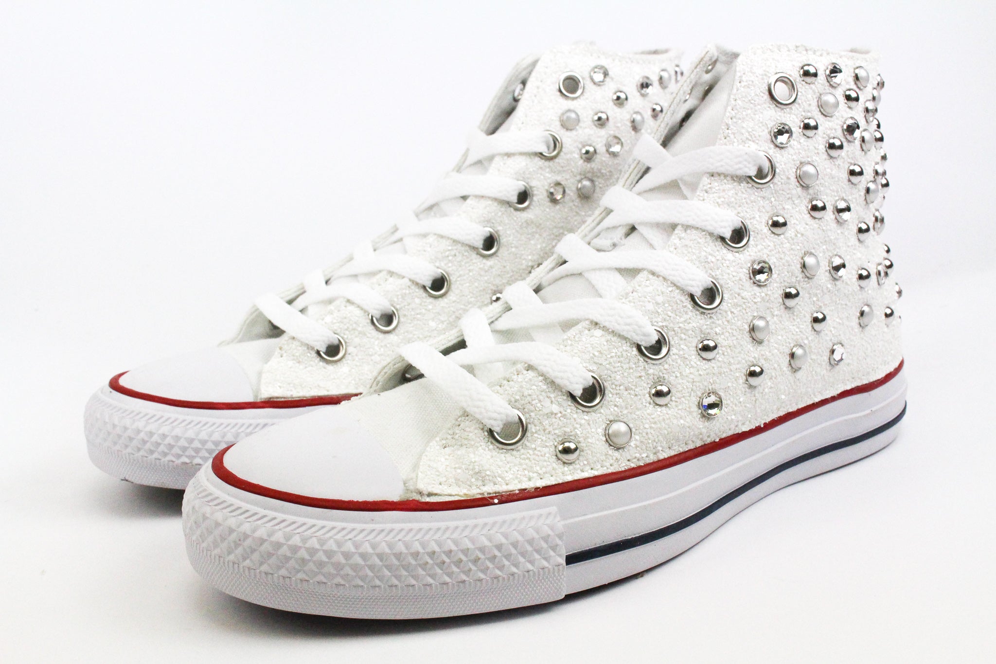 Converse All Star Glitter White Total Borchie Perle & Strass