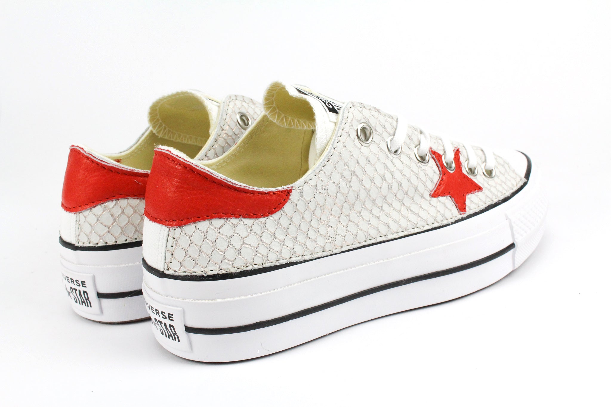 Converse All Star Platform Bassa Total Pitone White & Pelle Rossa