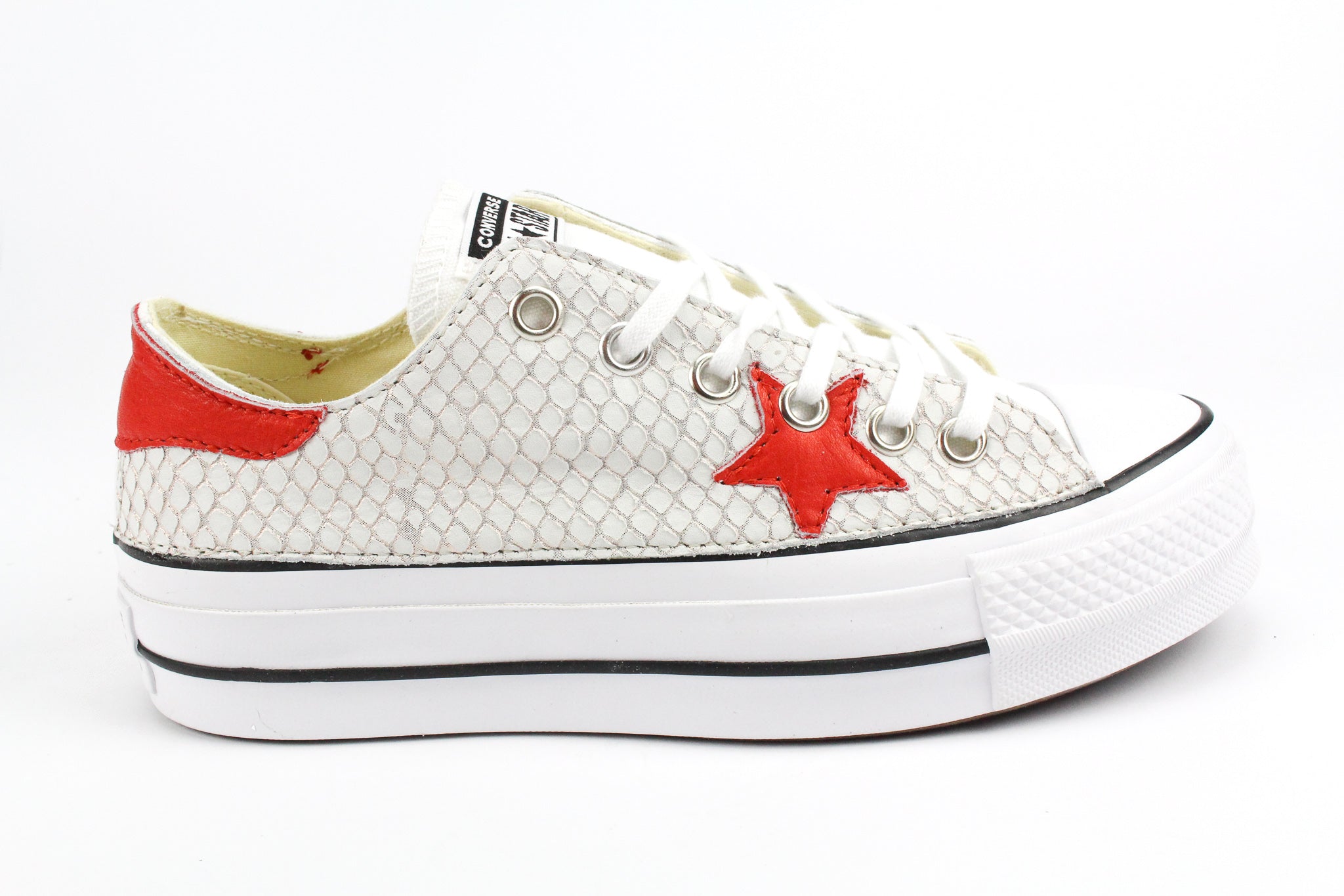 Converse All Star Platform Bassa Total Pitone White & Pelle Rossa