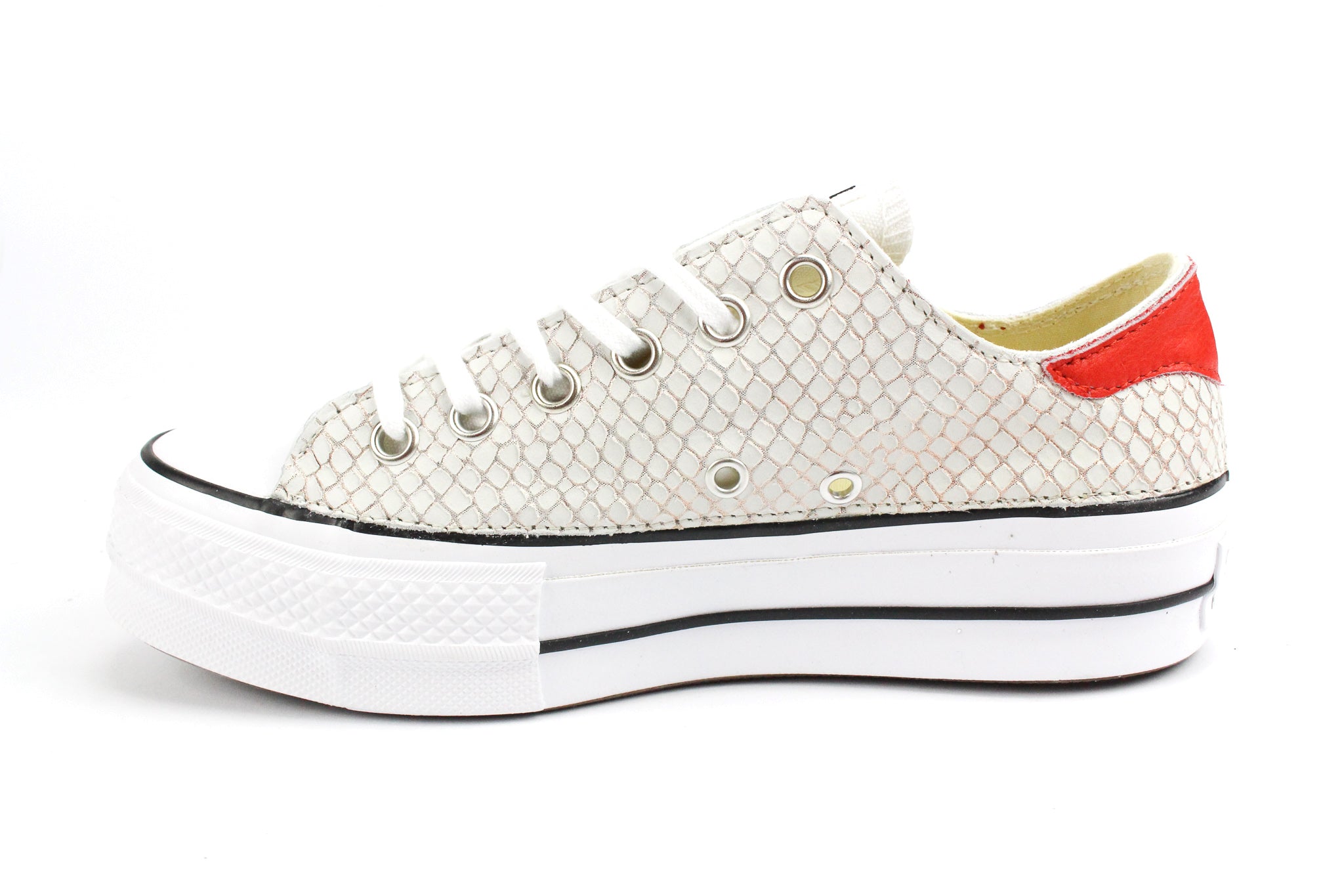 Converse All Star Platform Bassa Total Pitone White & Pelle Rossa