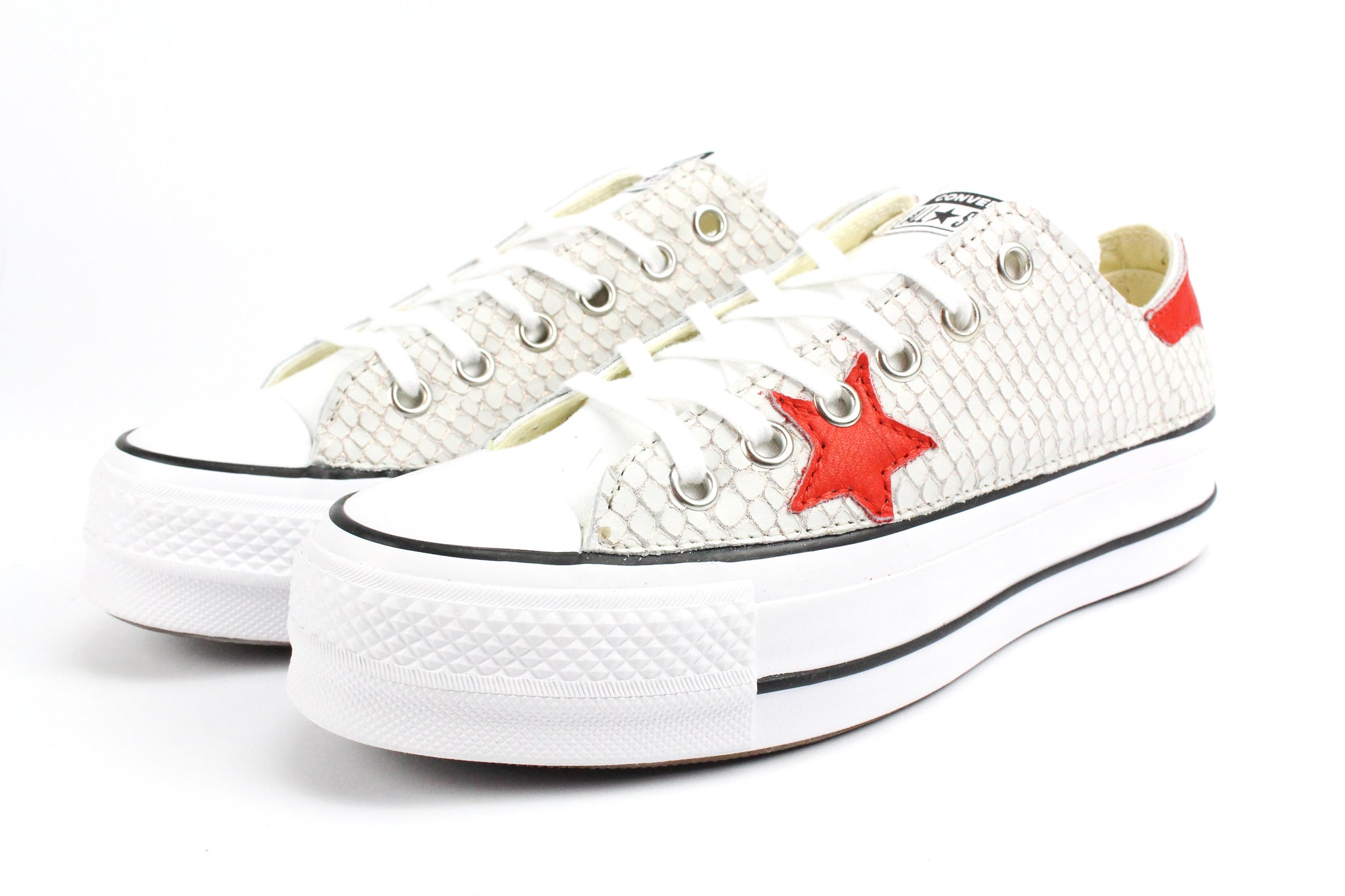 Converse All Star Platform Bassa Total Pitone White & Pelle Rossa