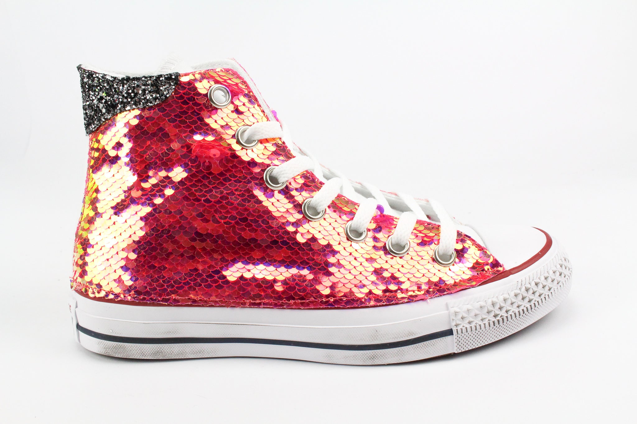 Converse All Star White & Rosa Fluo Paillettes
