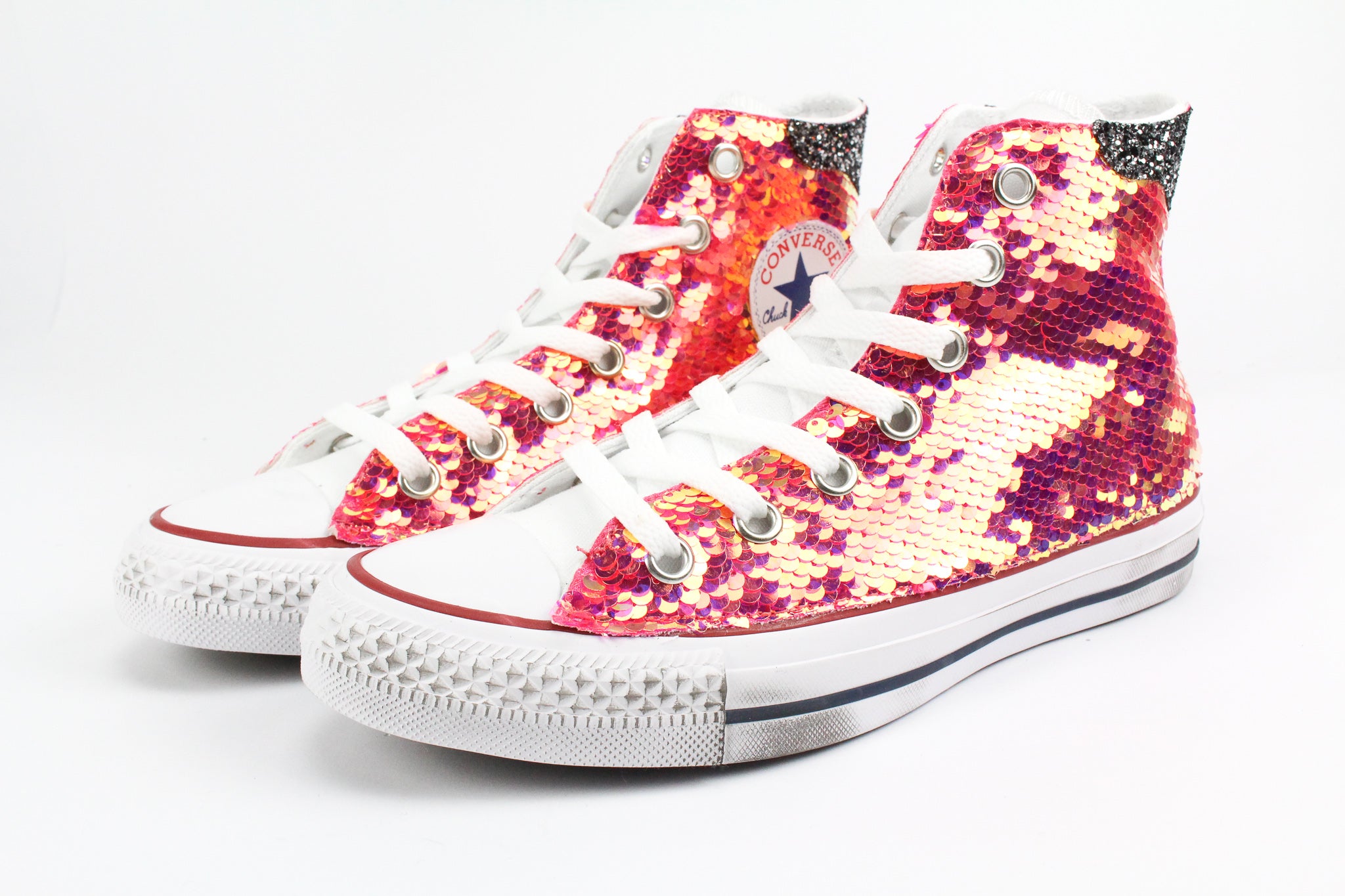Converse All Star White & Rosa Fluo Paillettes