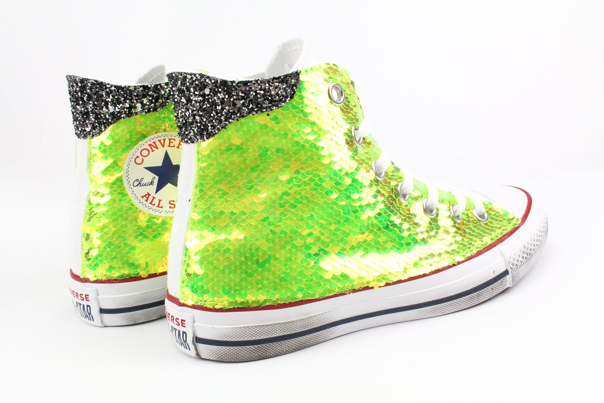 Converse All Star White & Giallo Fluo Paillettes