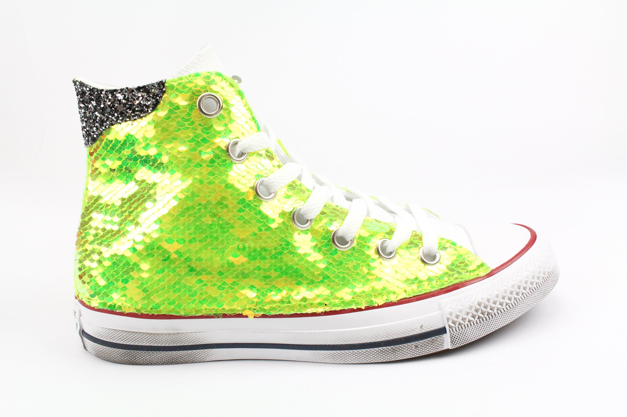 Converse All Star White & Giallo Fluo Paillettes