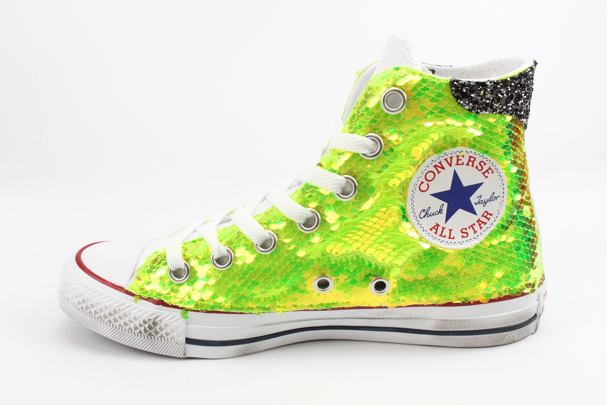 Converse All Star White & Giallo Fluo Paillettes