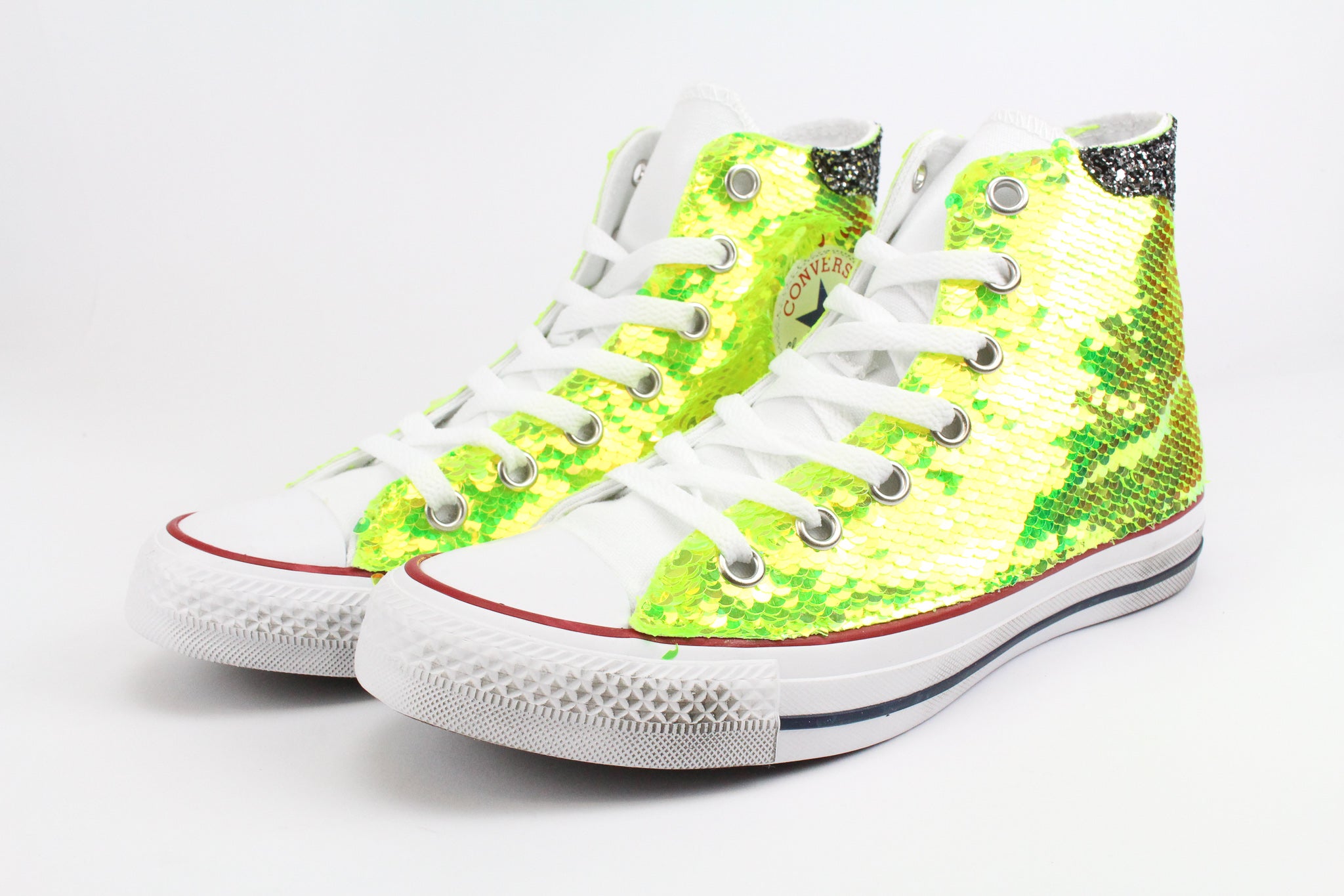 Converse All Star White & Giallo Fluo Paillettes