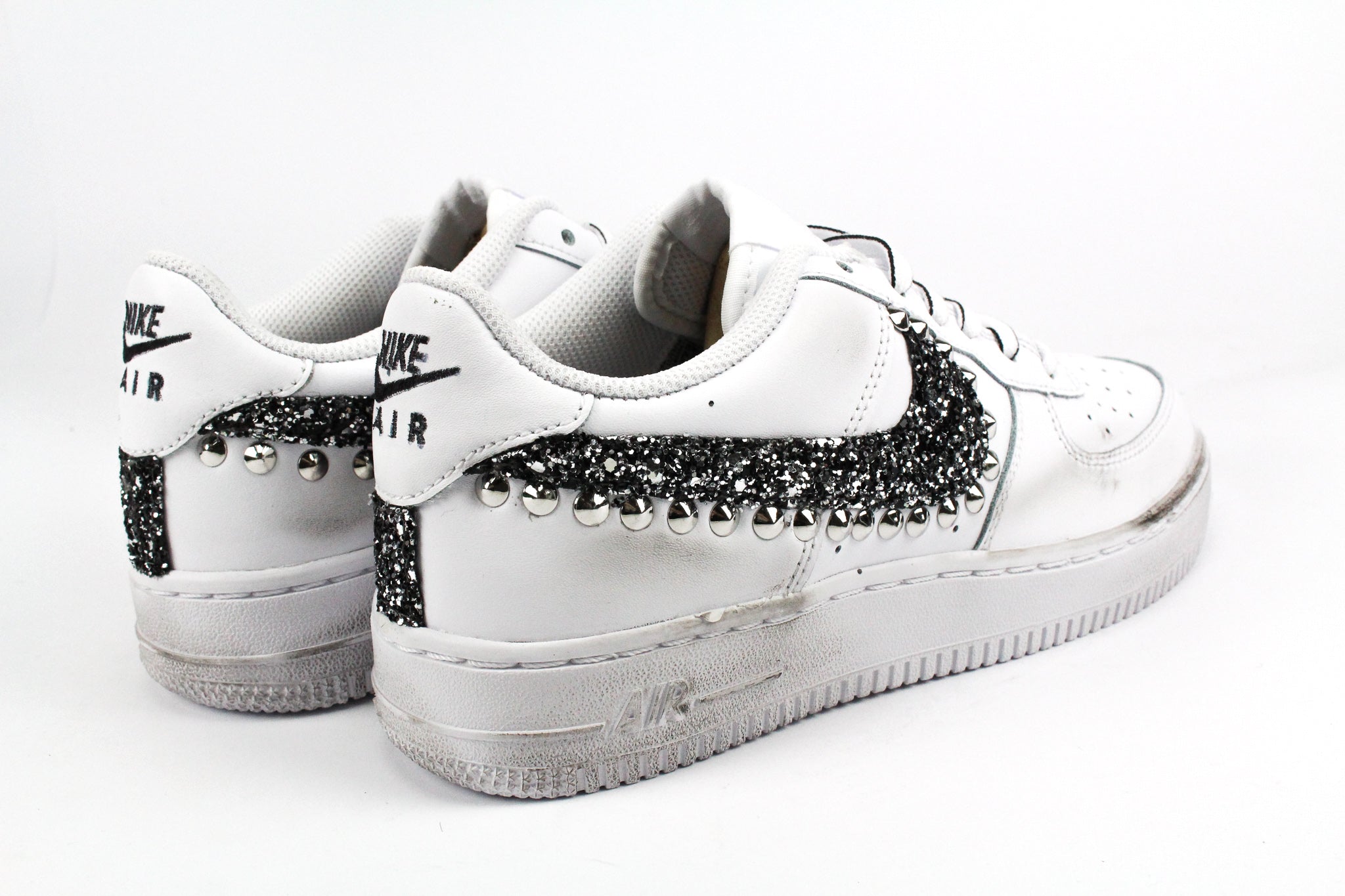Nike Air Force 1 '07 Black Silver Glitter Borchie & Lacci Cartoon