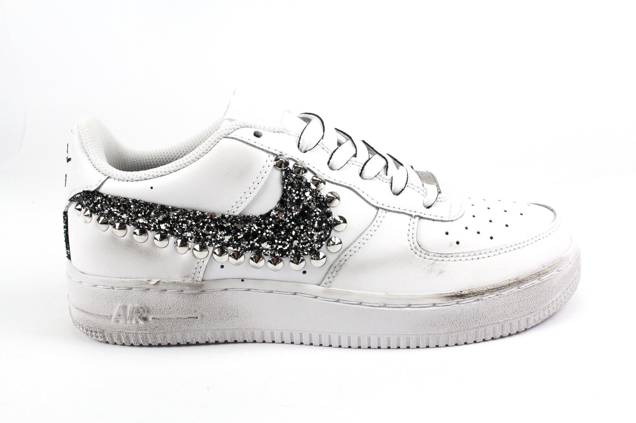 Nike Air Force 1 '07 Black Silver Glitter Borchie & Lacci Cartoon