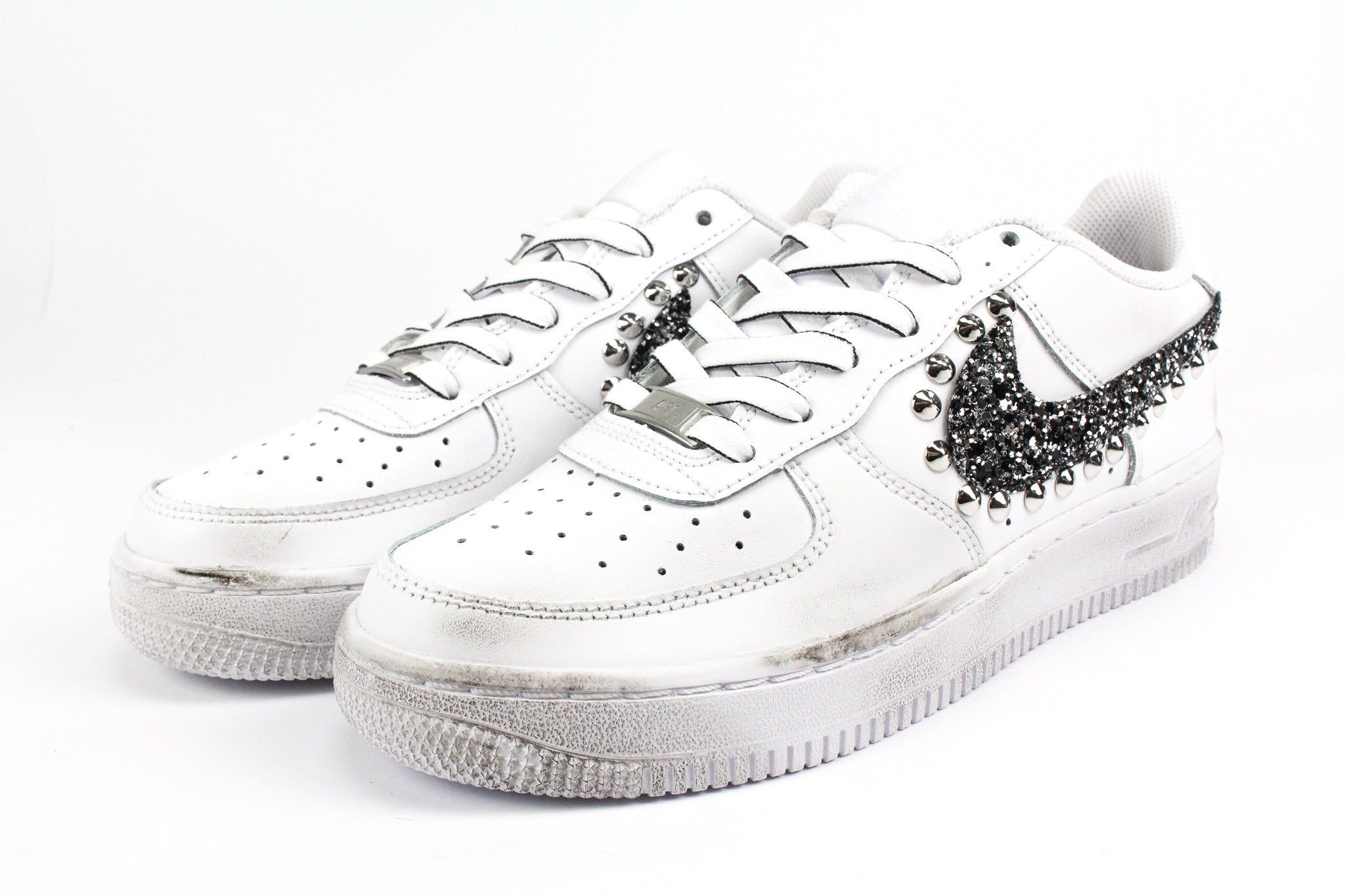 Nike Air Force 1 '07 Black Silver Glitter Borchie & Lacci Cartoon