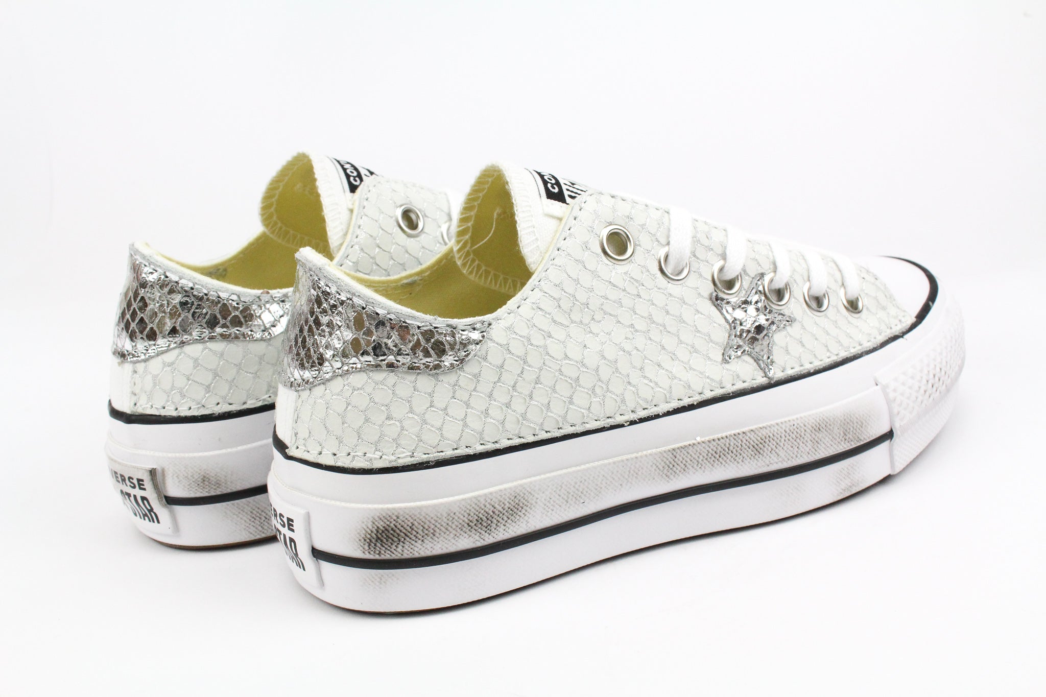 Converse All Star Platform Total Pitone White & Laminato Silver
