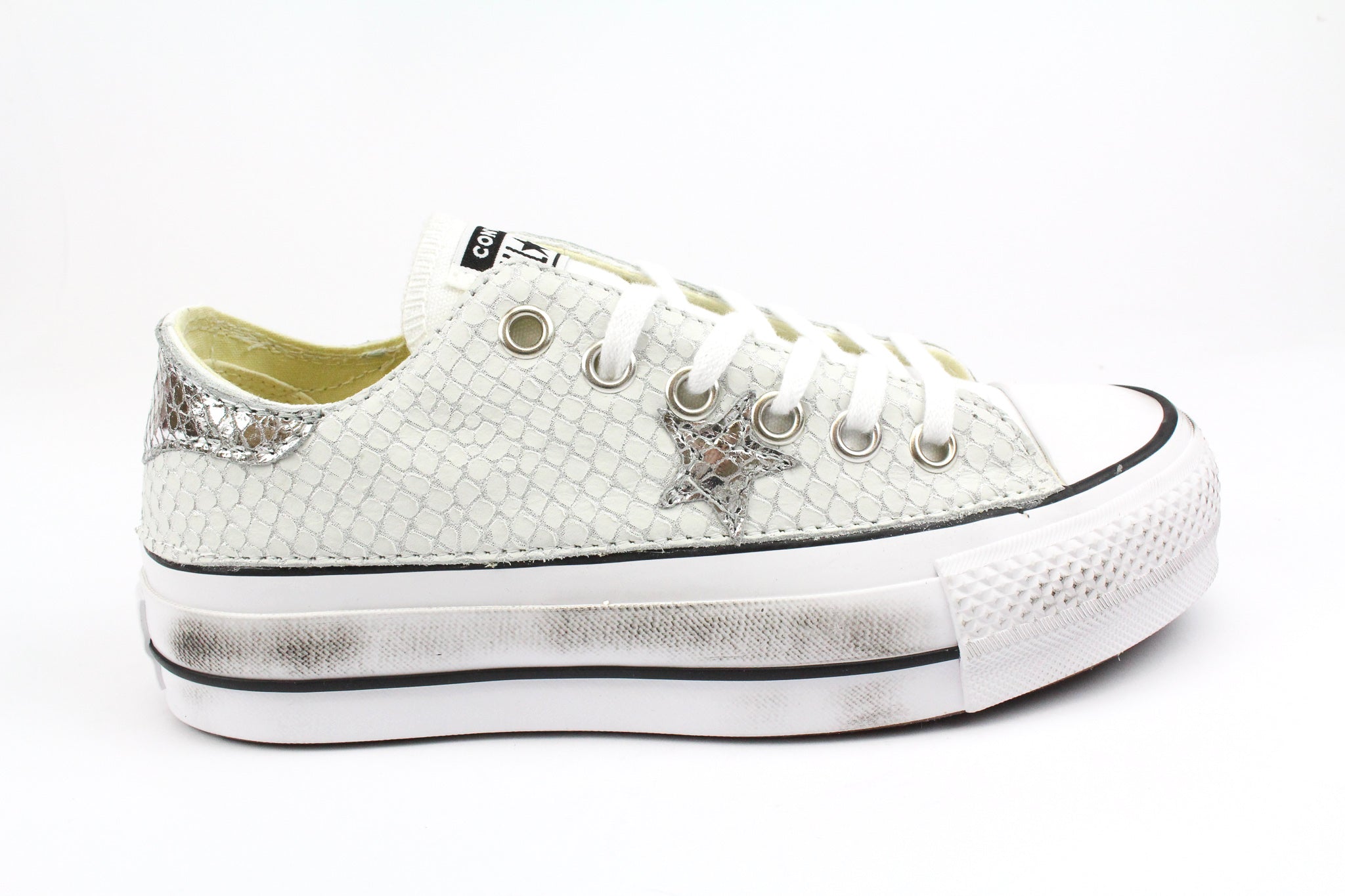 Converse All Star Platform Total Pitone White & Laminato Silver