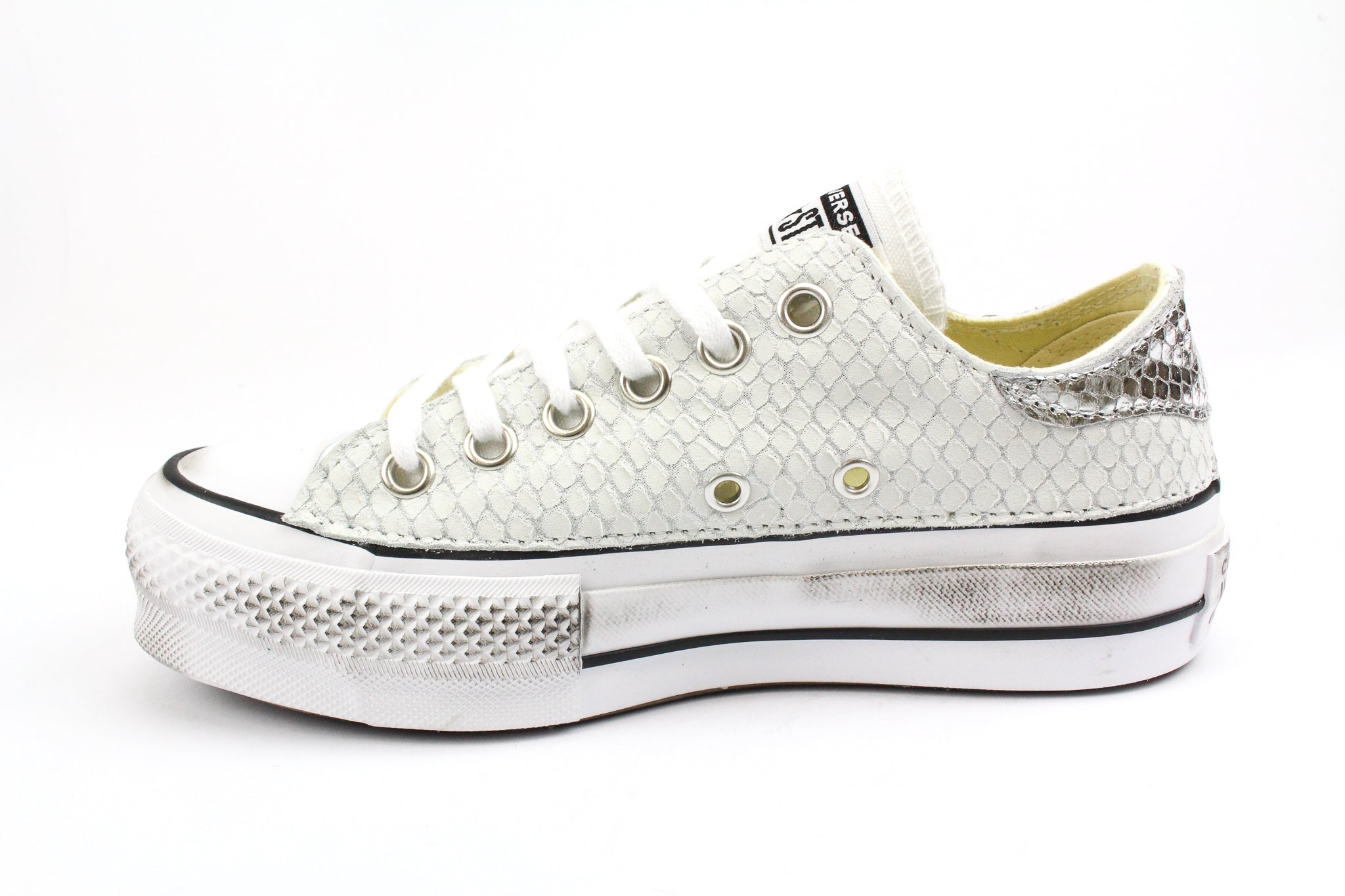 Converse All Star Platform Total Pitone White & Laminato Silver