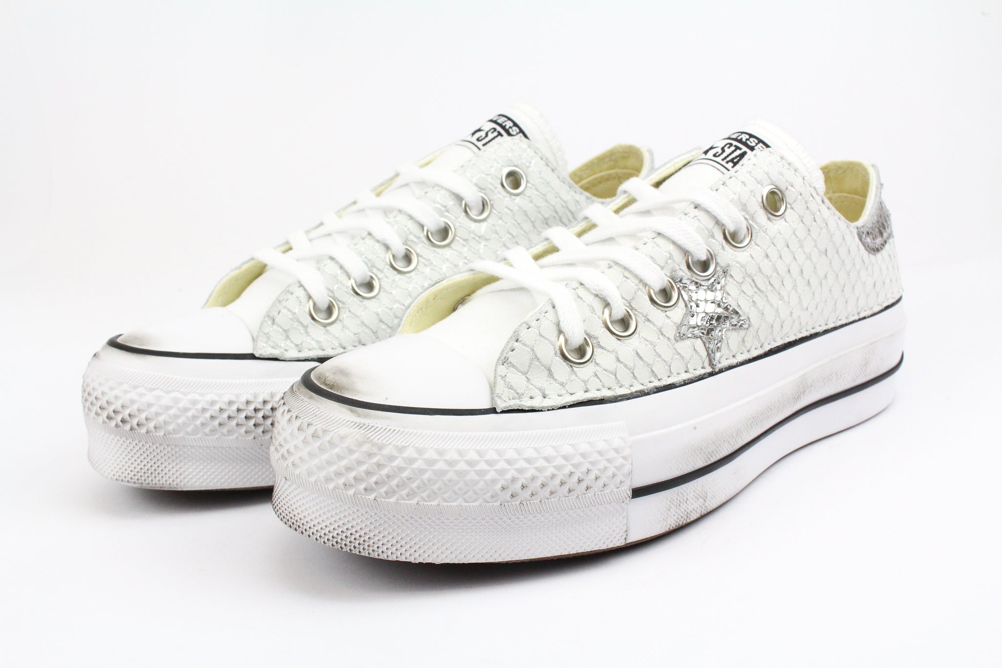 Converse All Star Platform Total Pitone White & Laminato Silver