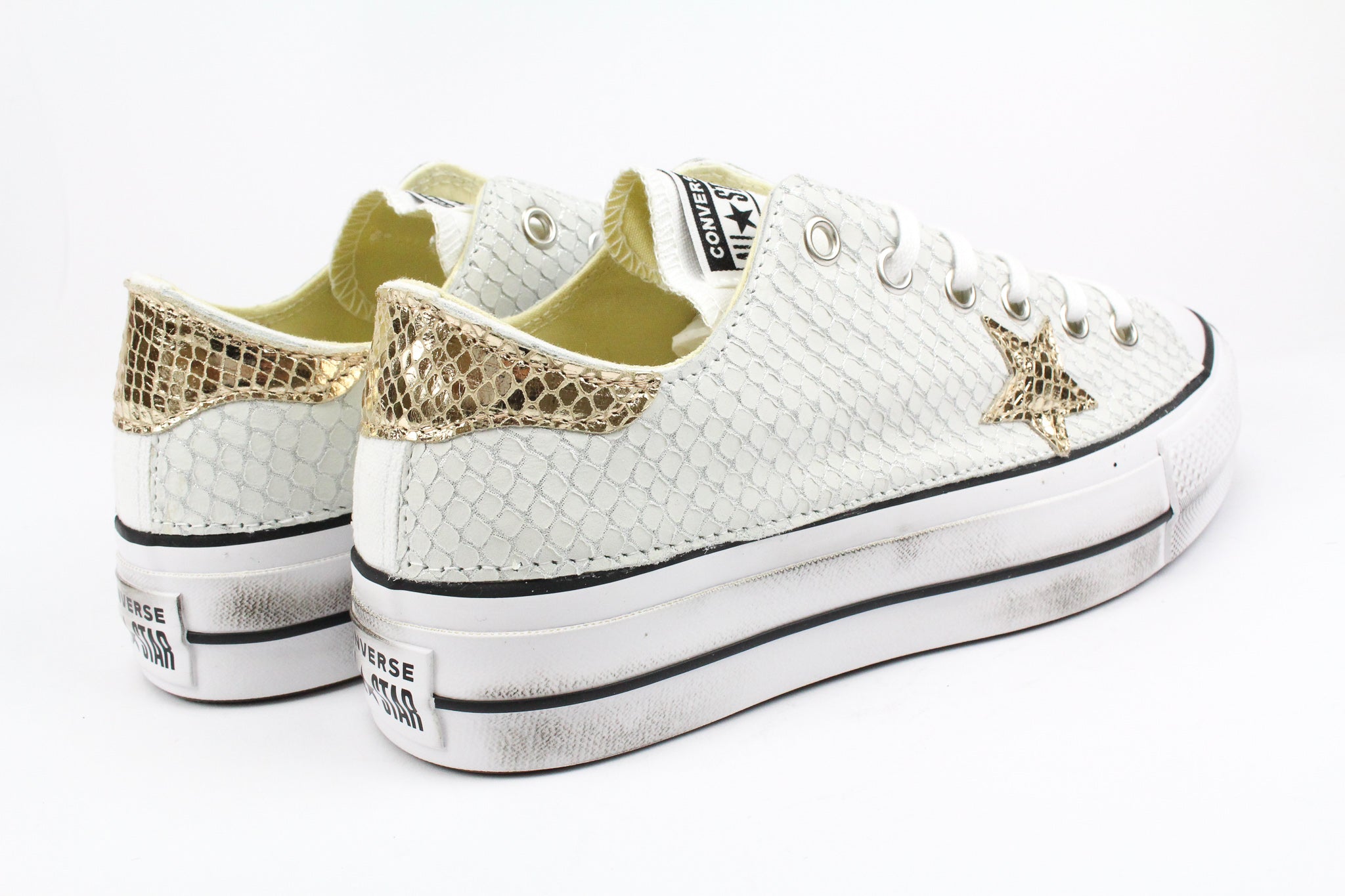 Converse All Star Platform Bassa Total Pitone White & Laminato Gold