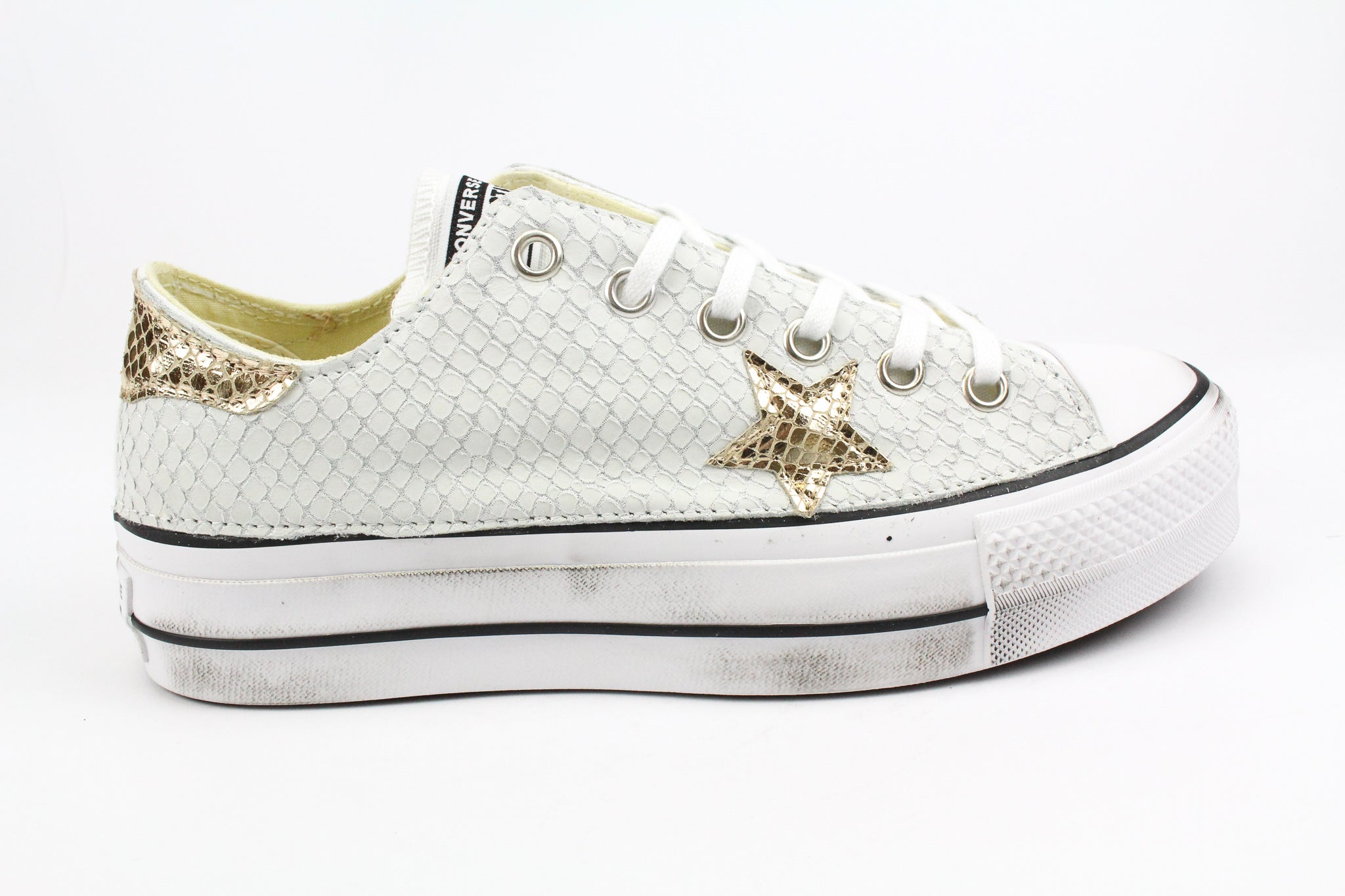 Converse All Star Platform Bassa Total Pitone White & Laminato Gold