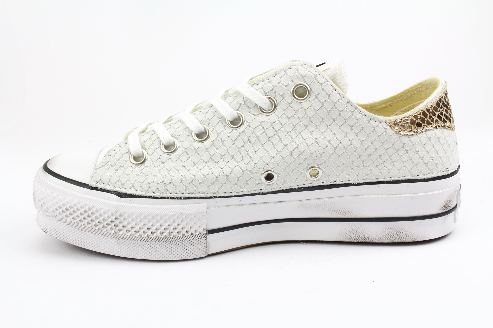 Converse All Star Platform Bassa Total Pitone White & Laminato Gold