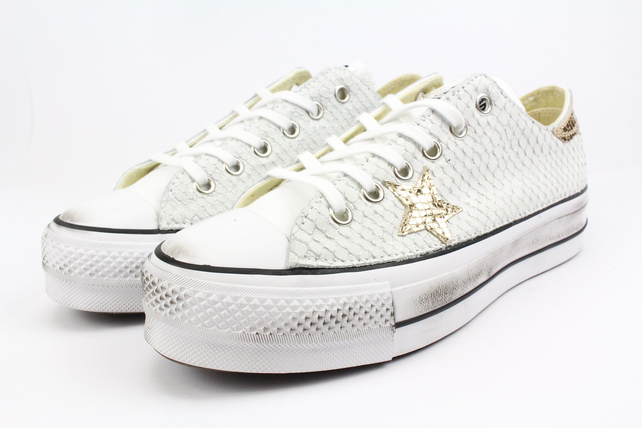 Converse All Star Platform Bassa Total Pitone White & Laminato Gold