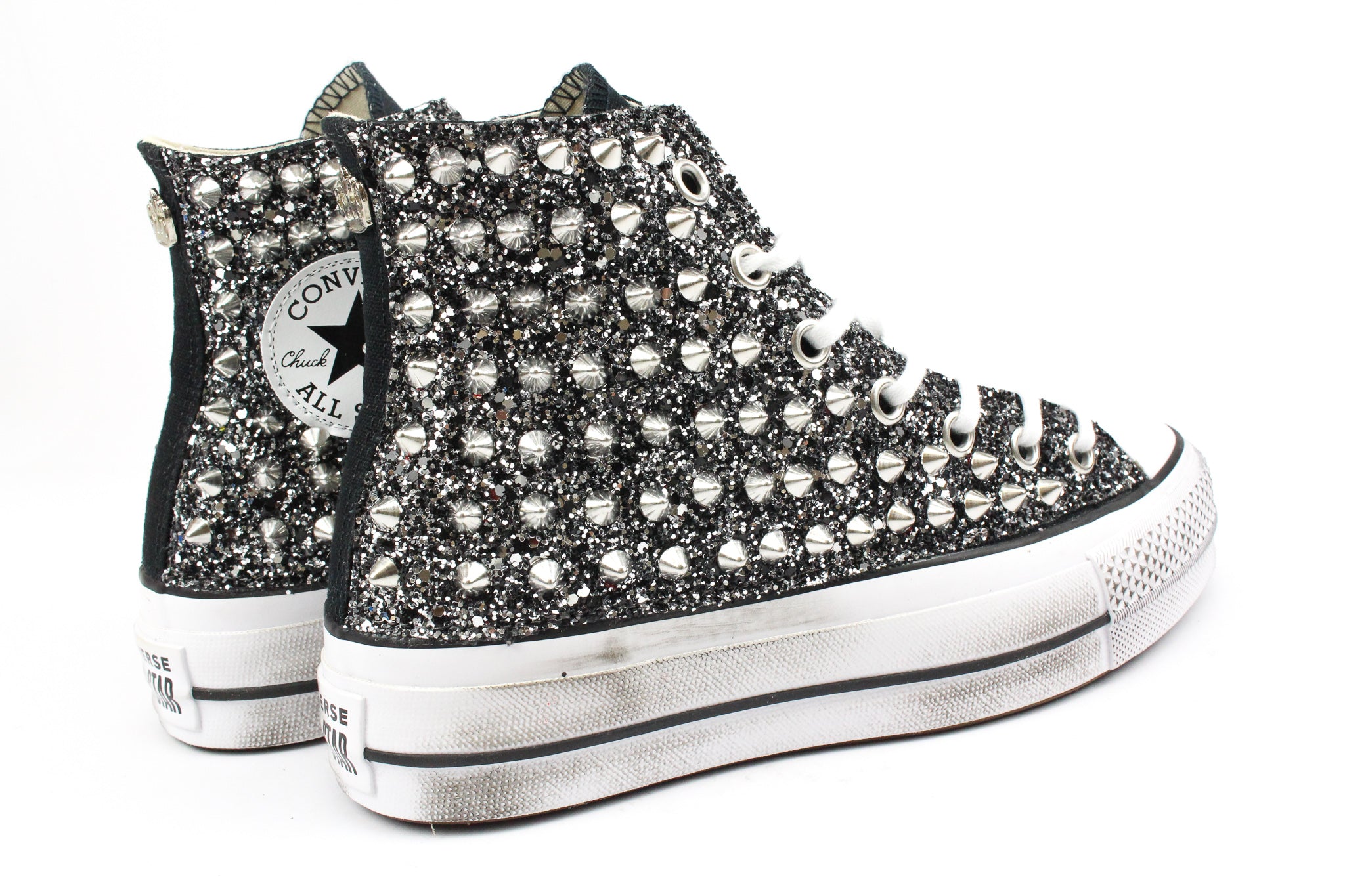 Converse All Star Platform Black Total Glitter & Borchie