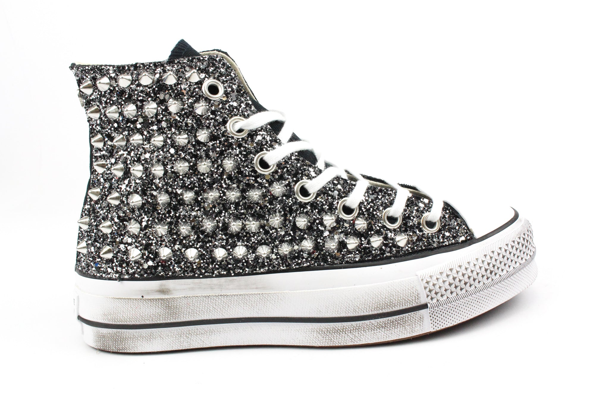 Converse All Star Platform Black Total Glitter & Borchie