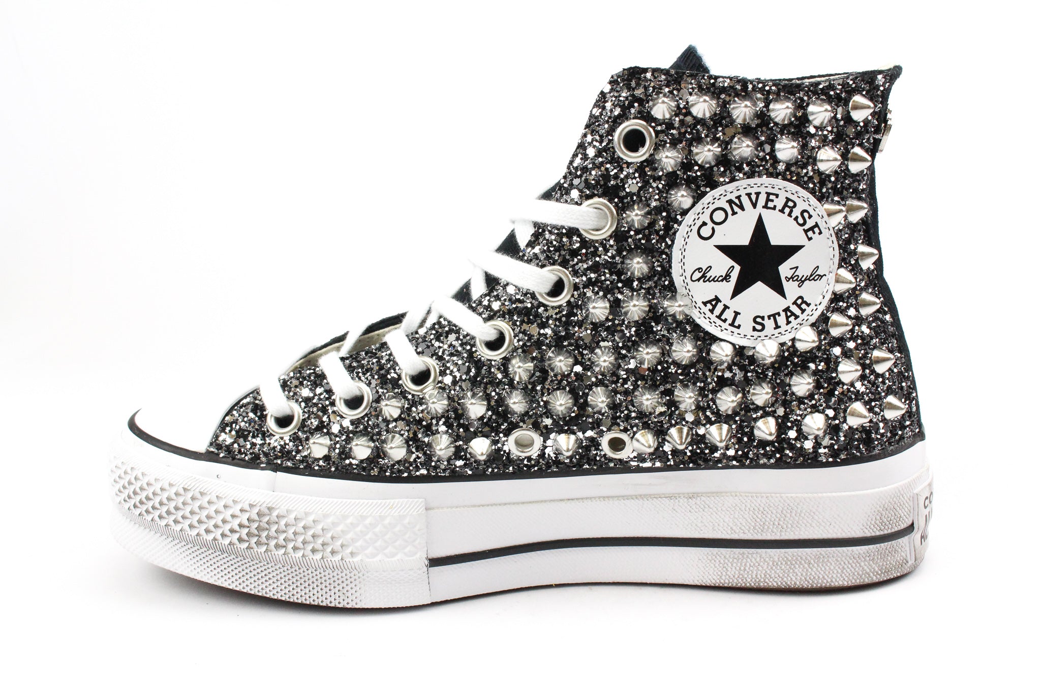 Converse All Star Platform Black Total Glitter & Borchie
