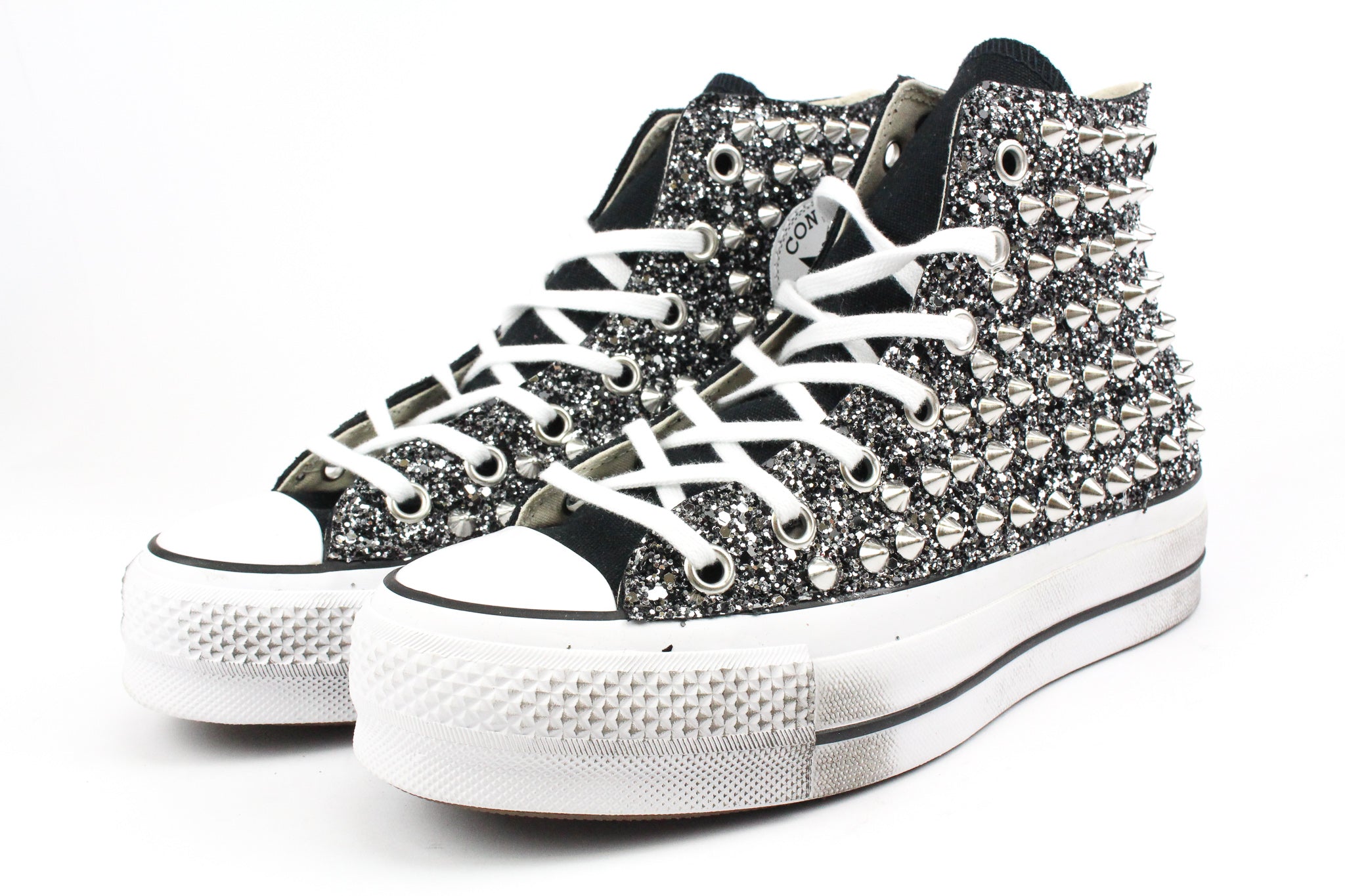 Converse All Star Platform Black Total Glitter & Borchie